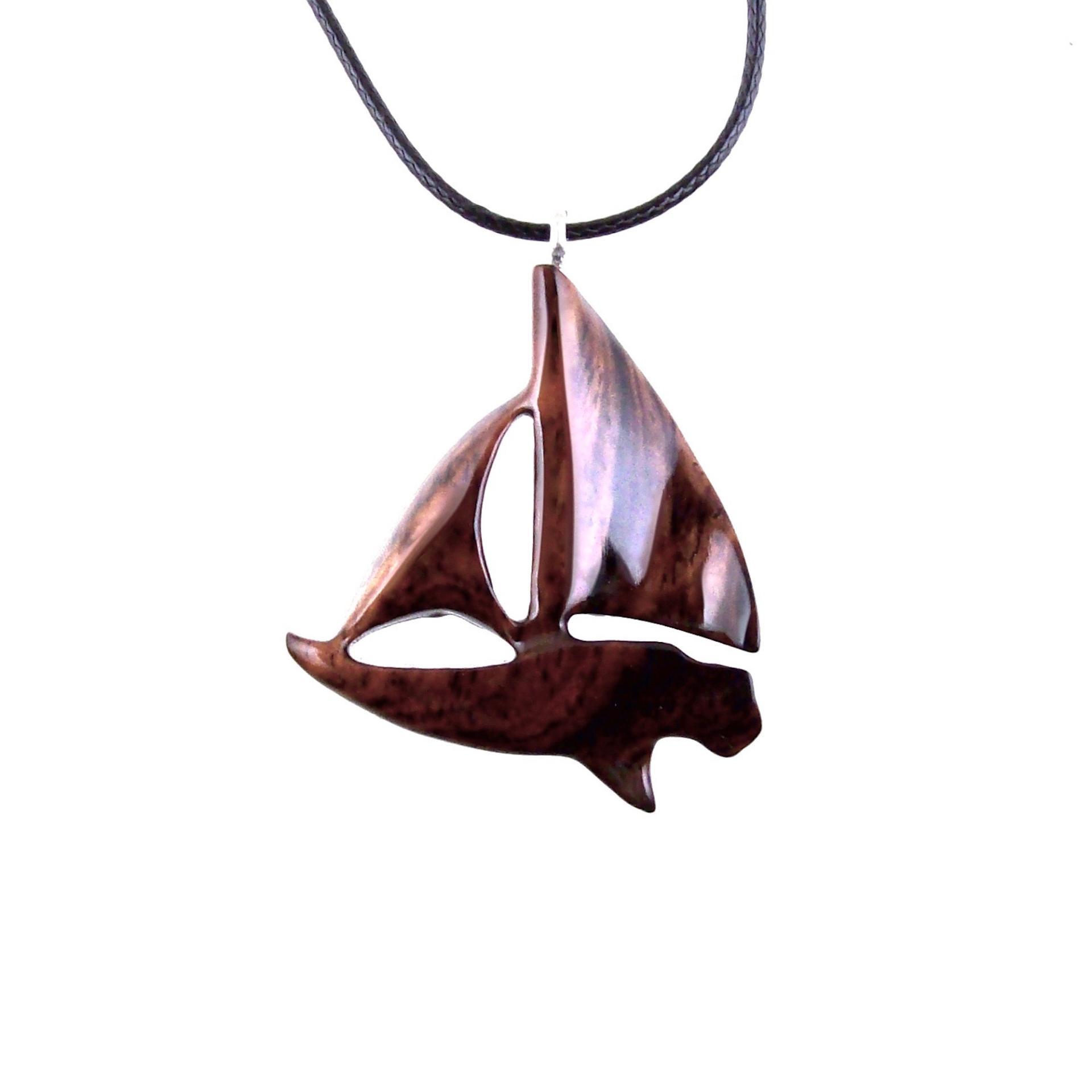 Hand Carved Wooden Sailboat Pendant Necklace, Wood Boat Necklace, Nautical Jewelry Gift