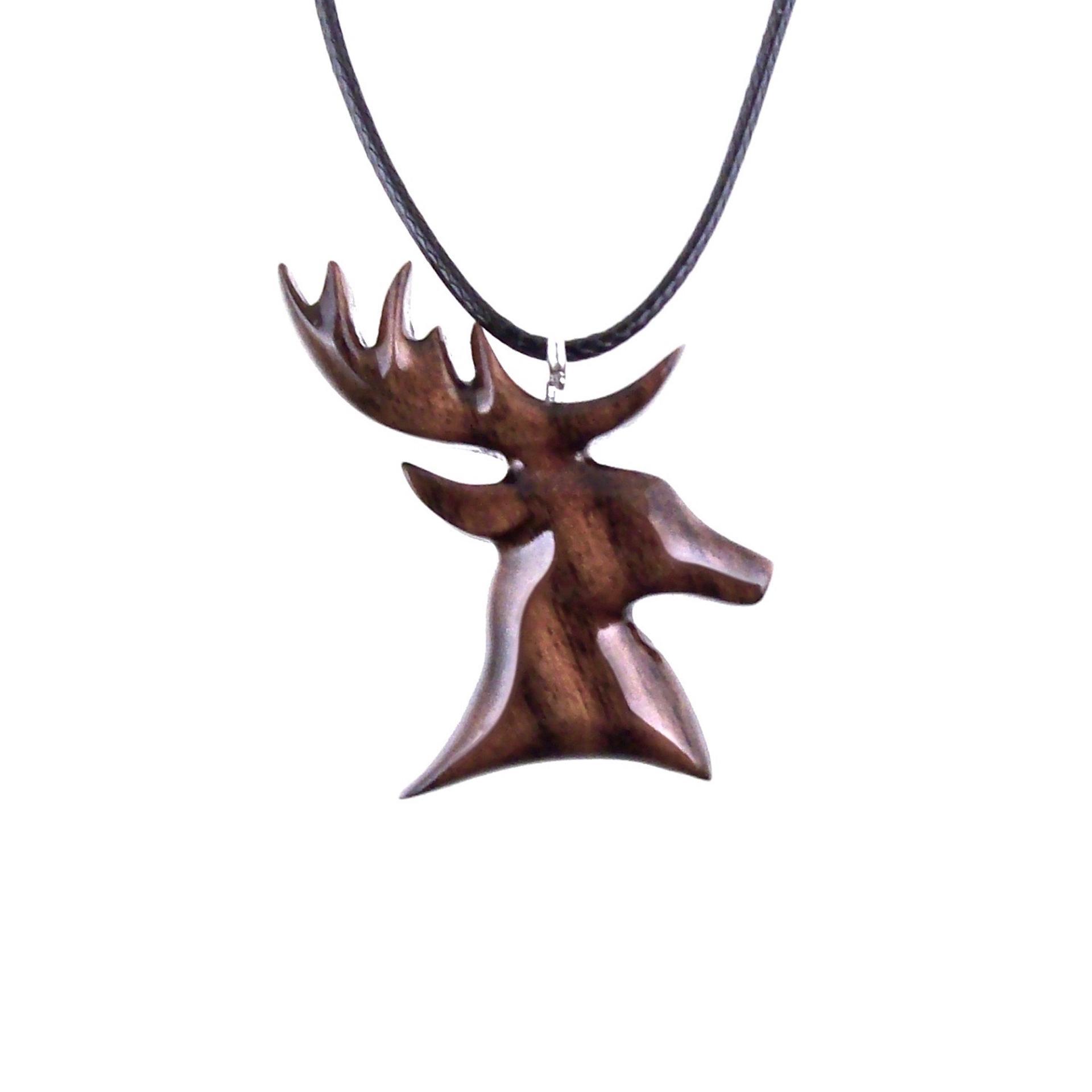 Stag Necklace, Hand Carved Wooden Deer Buck Pendant, Spirit Animal Totem Woodland Jewelry Gift