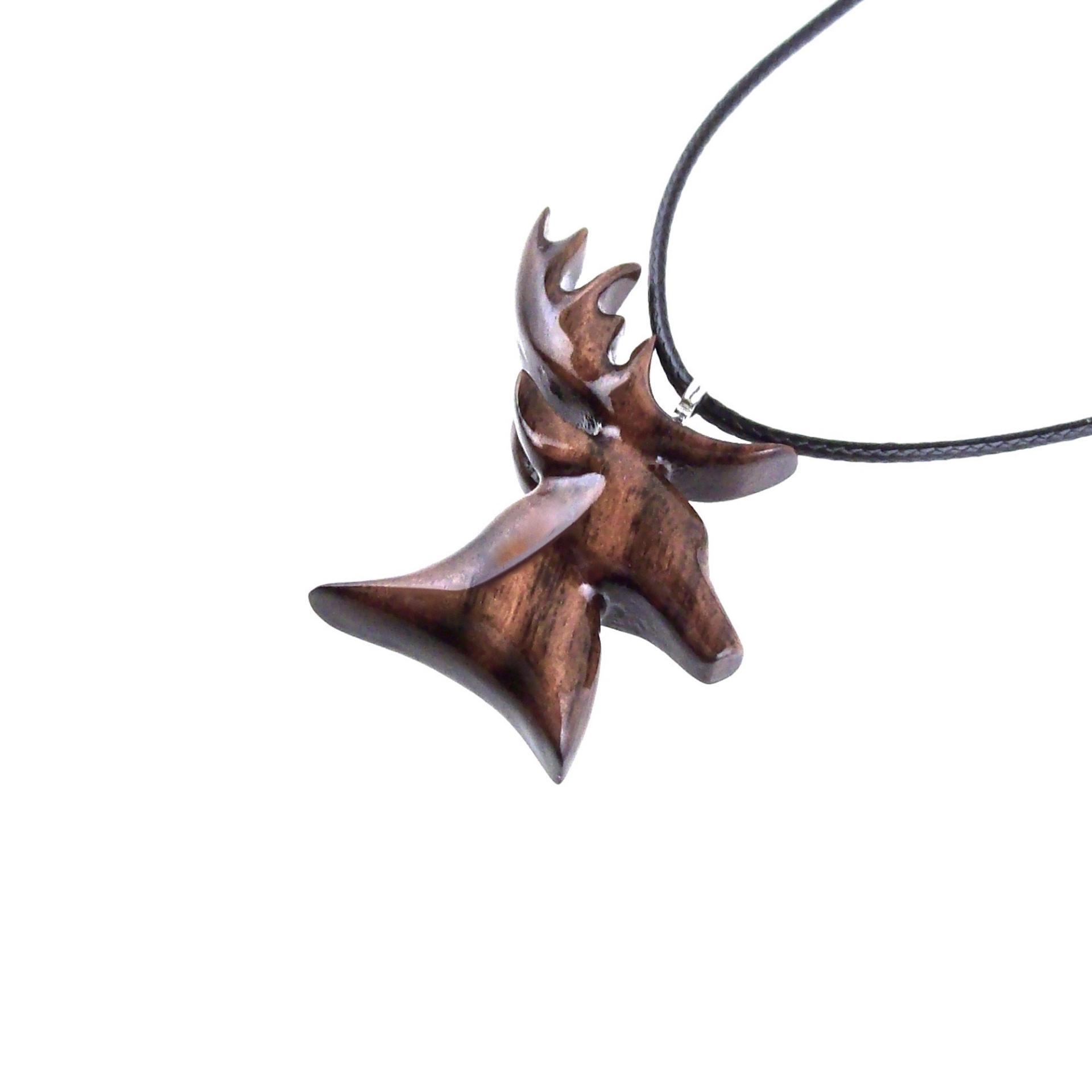 Stag Necklace, Hand Carved Wooden Deer Buck Pendant, Spirit Animal Totem Woodland Jewelry Gift