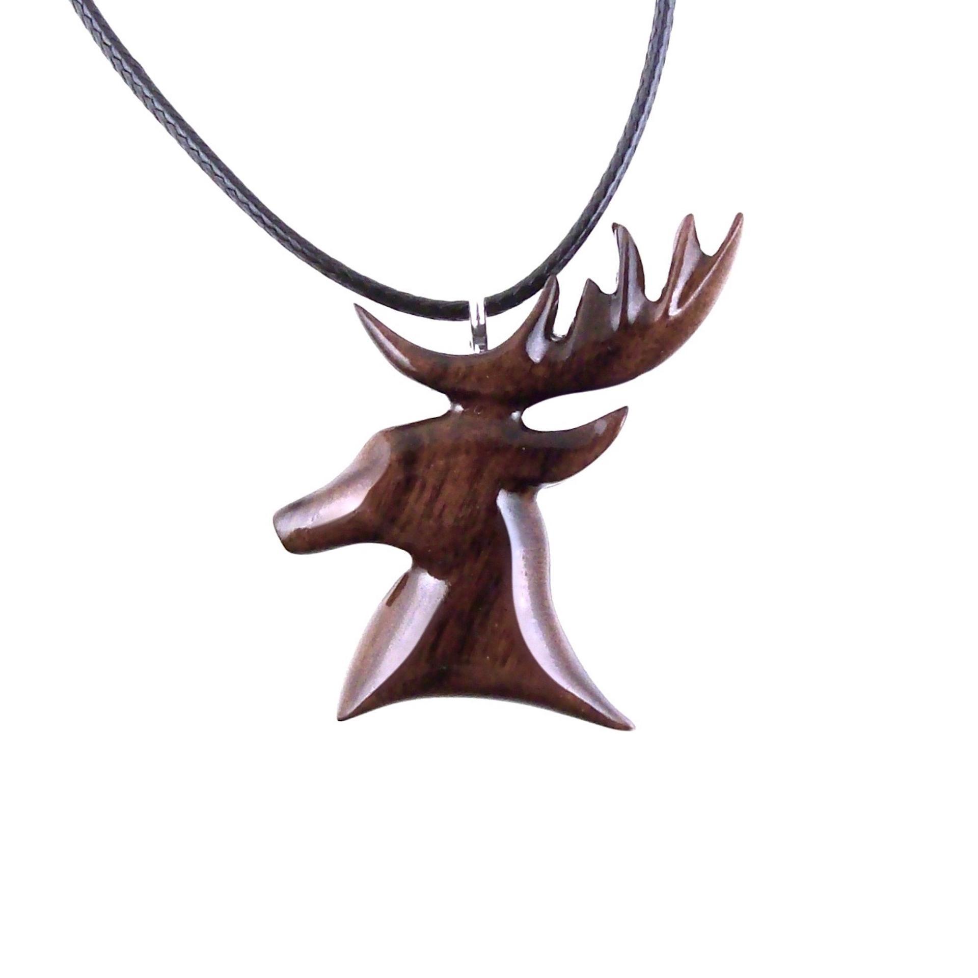 Stag Necklace, Hand Carved Wooden Deer Buck Pendant, Spirit Animal Totem Woodland Jewelry Gift
