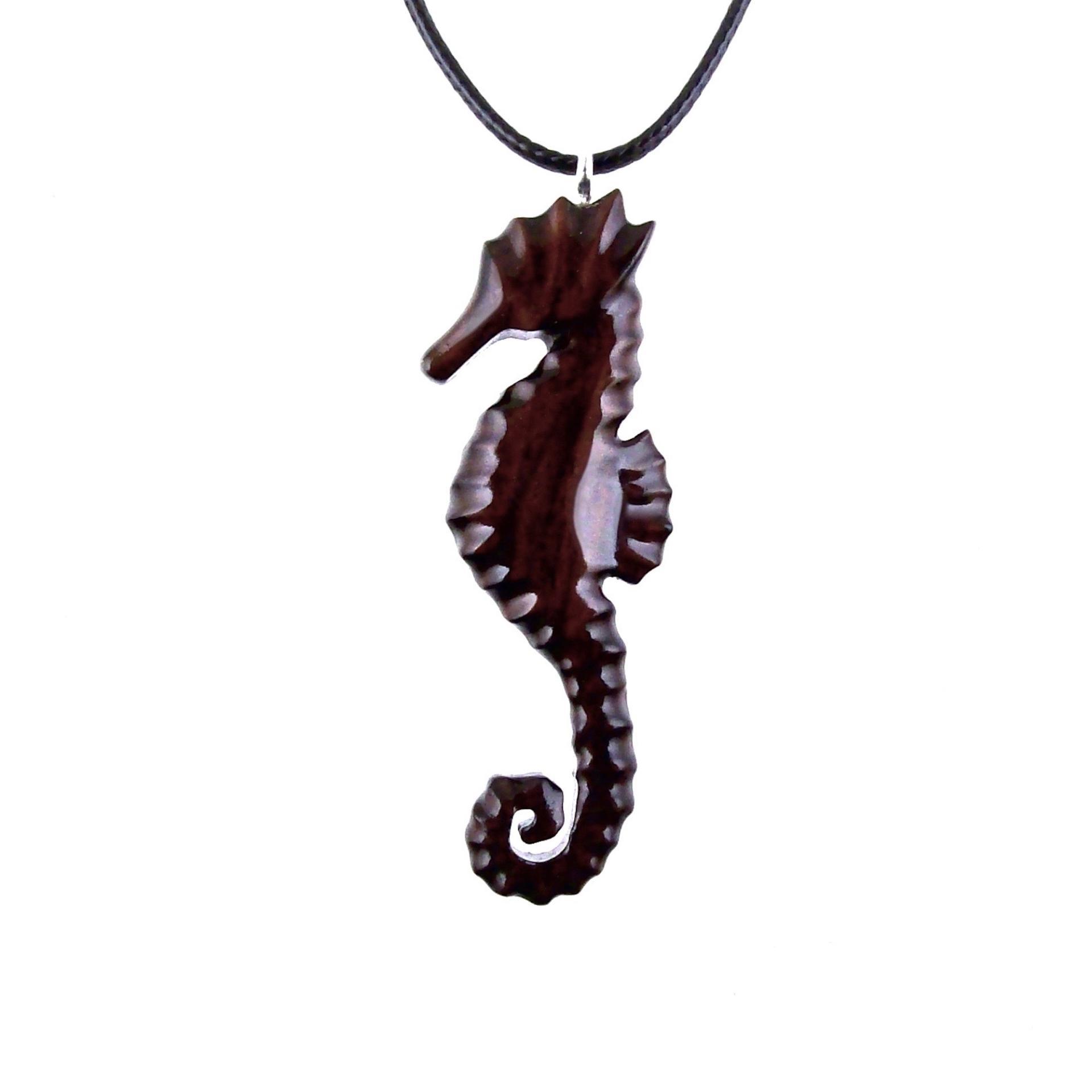 Hand Carved Seahorse Necklace for Men Women, Wooden Seahorse Pendant, Nautical Animal Wood Jewelry
