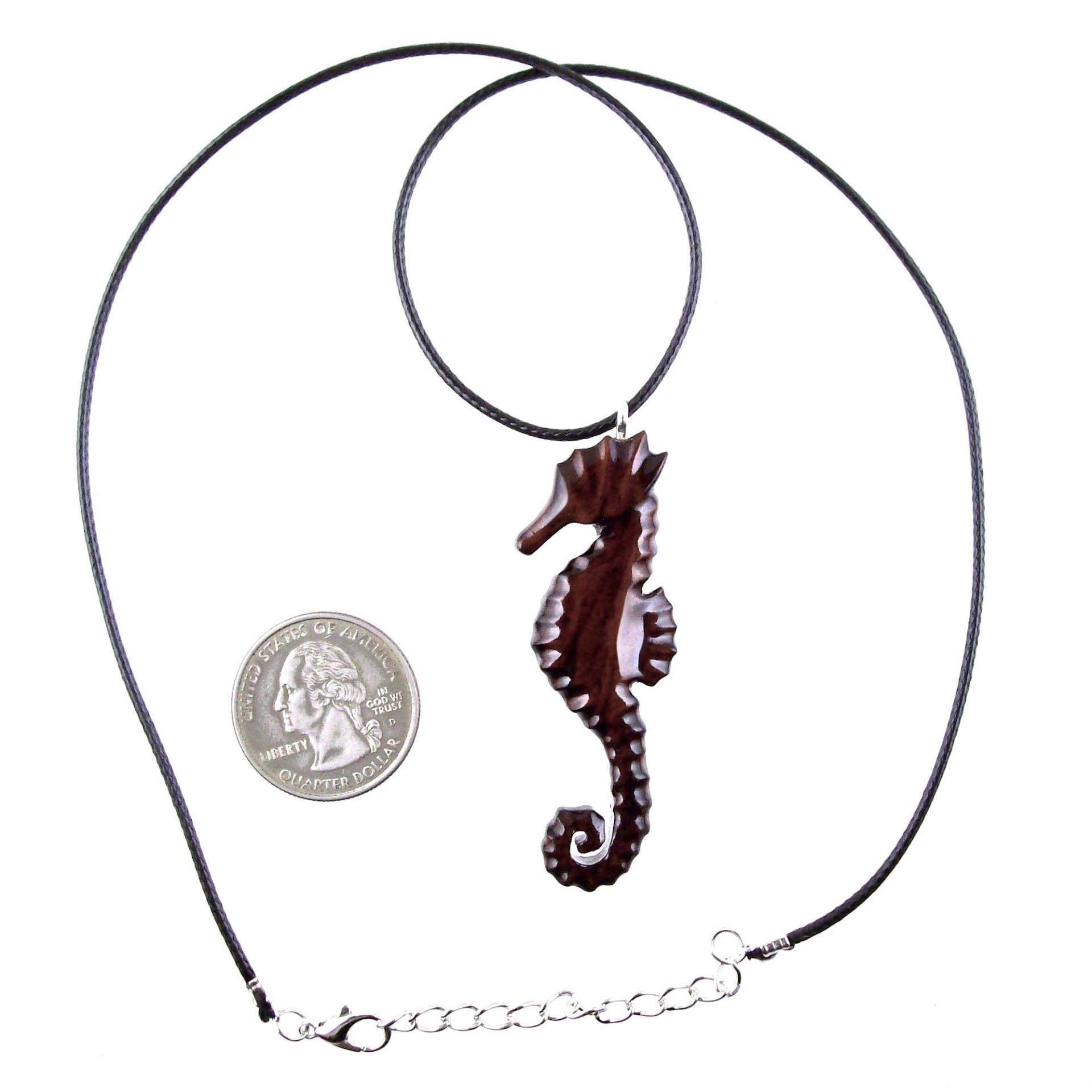 Hand Carved Seahorse Necklace for Men Women, Wooden Seahorse Pendant, Nautical Animal Wood Jewelry