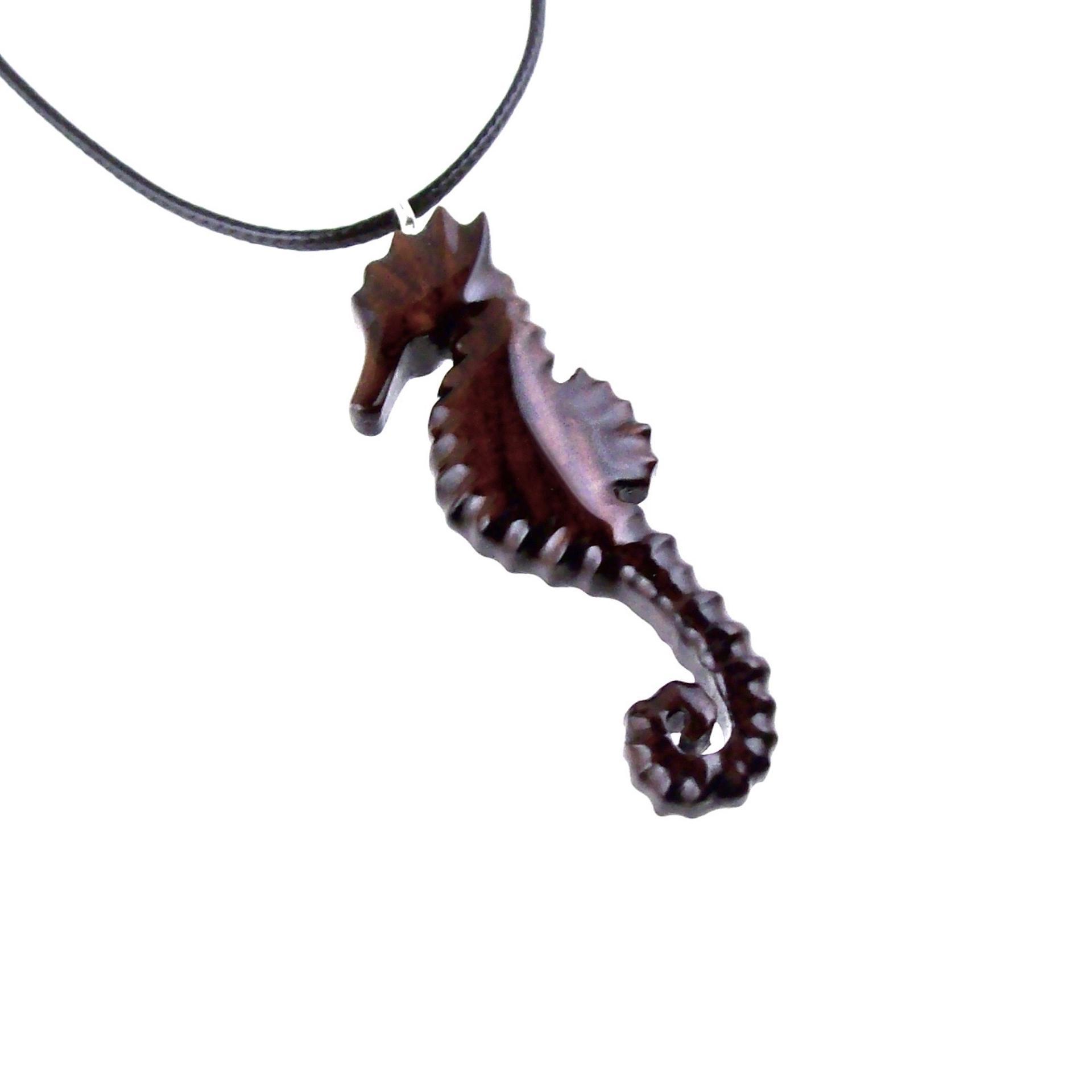 Hand Carved Seahorse Necklace for Men Women, Wooden Seahorse Pendant, Nautical Animal Wood Jewelry