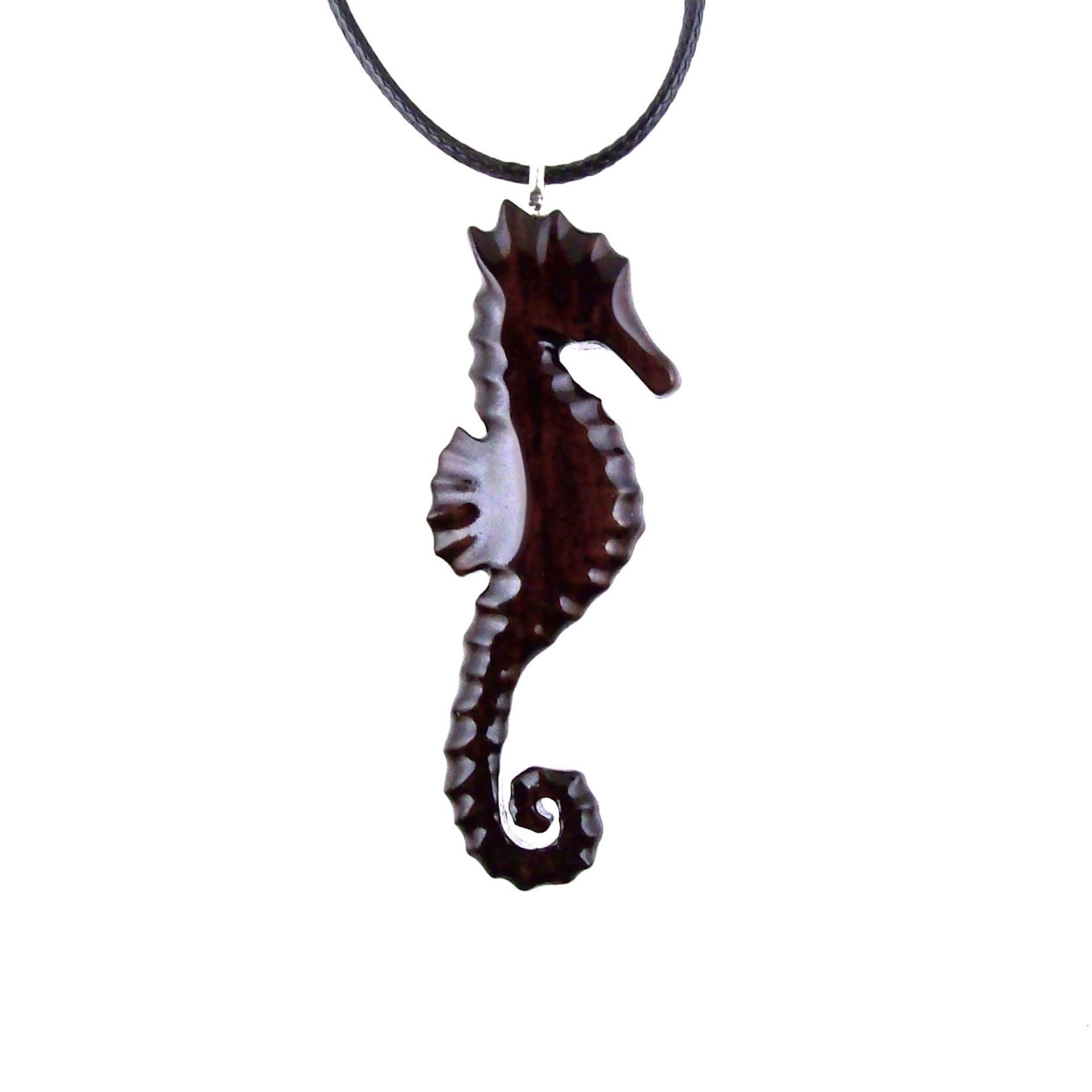 Hand Carved Seahorse Necklace for Men Women, Wooden Seahorse Pendant, Nautical Animal Wood Jewelry
