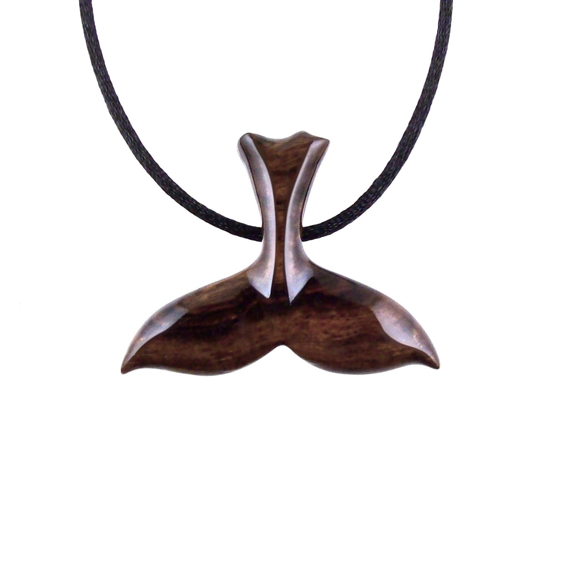 Hand Carved Wooden Whale Tail Pendant Necklace, Men's Nautical Wood Jewelry