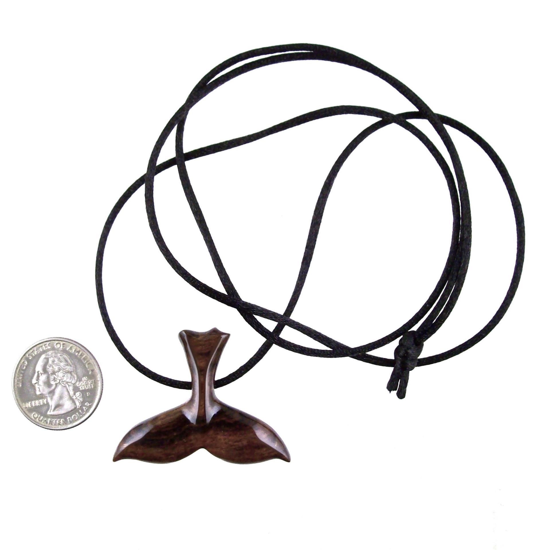 Hand Carved Wooden Whale Tail Pendant Necklace, Men's Nautical Wood Jewelry