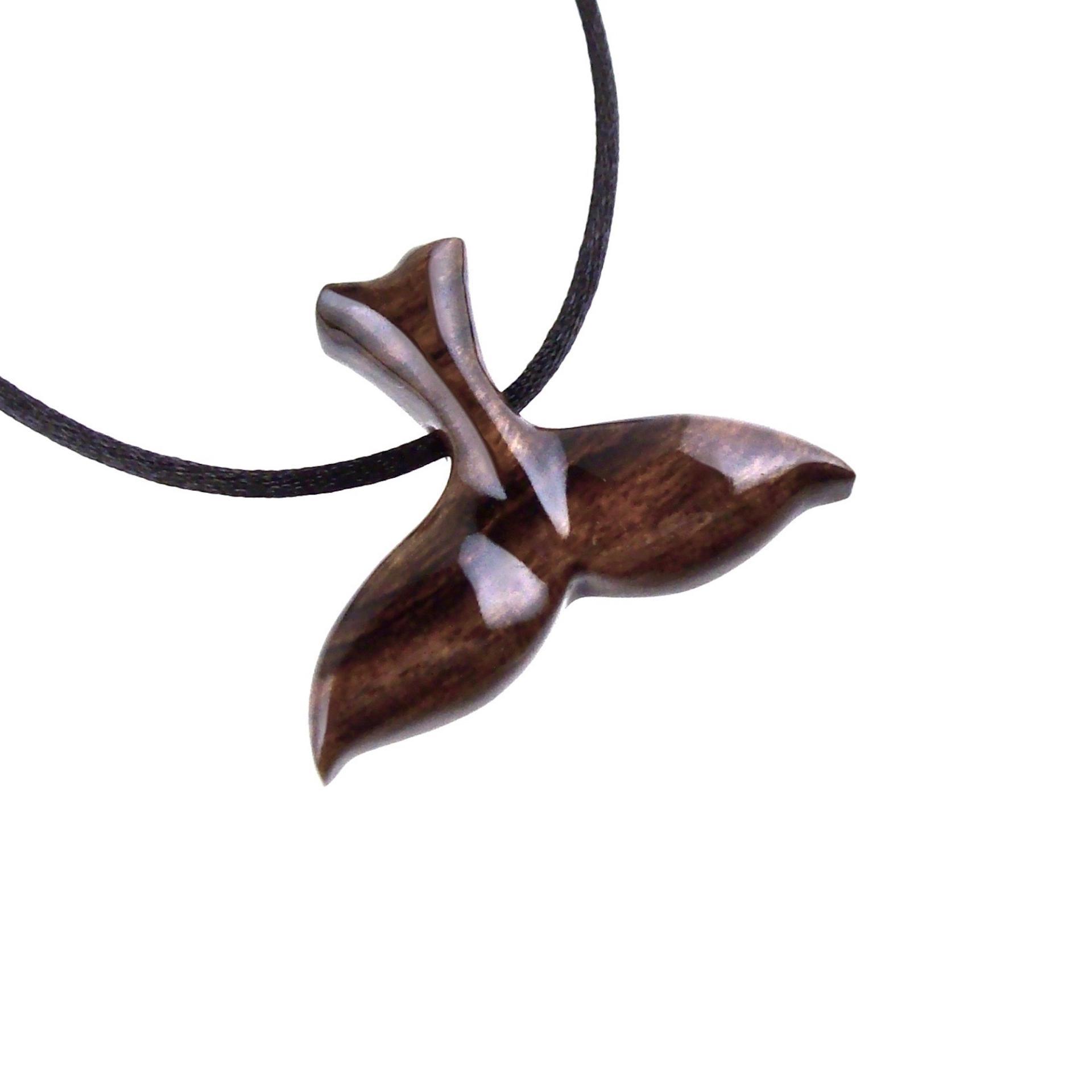 Hand Carved Wooden Whale Tail Pendant Necklace, Men's Nautical Wood Jewelry