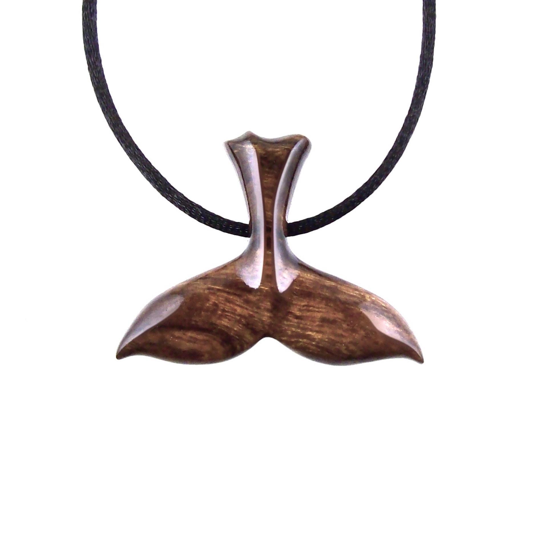 Hand Carved Wooden Whale Tail Pendant Necklace, Men's Nautical Wood Jewelry