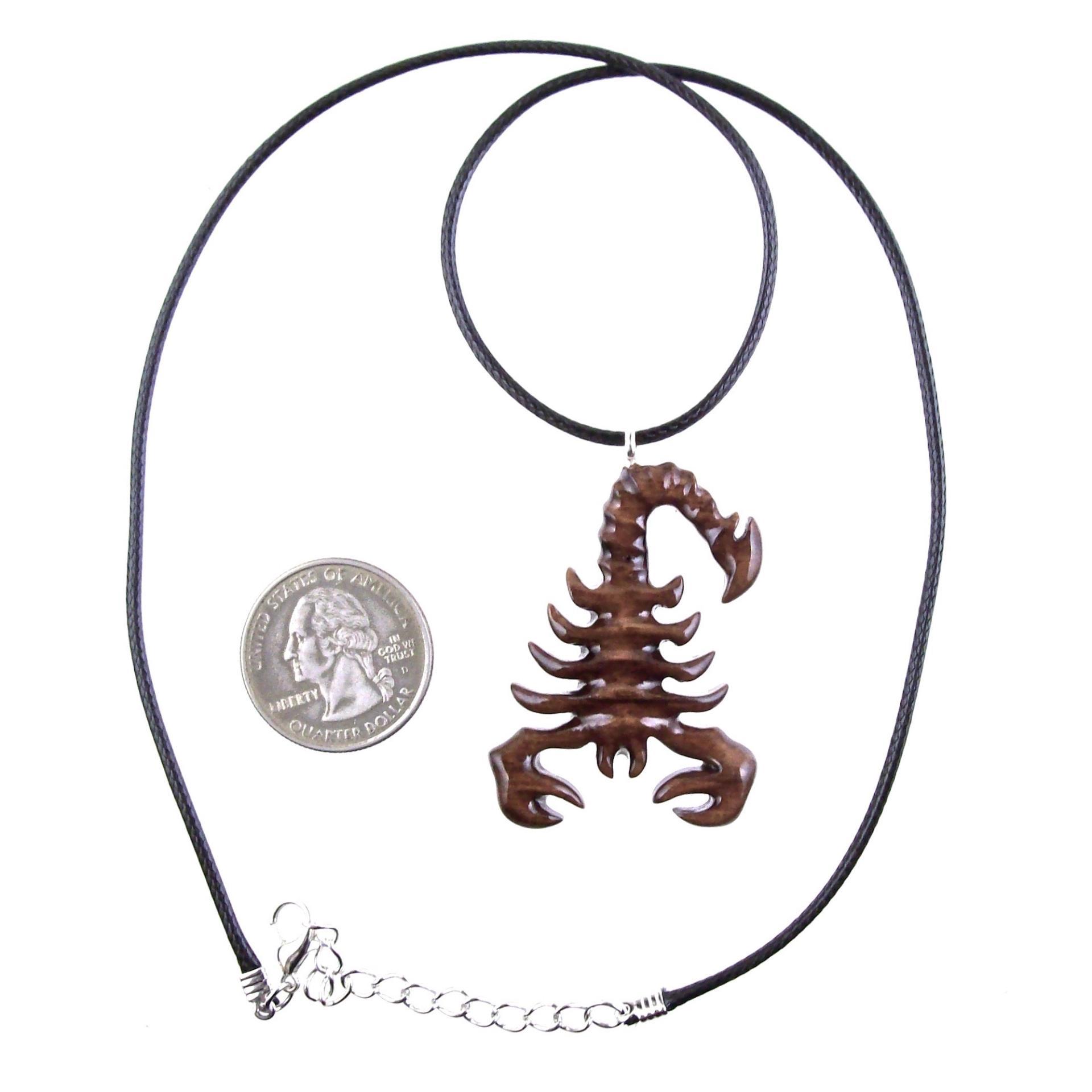 Hand Carved Scorpion Necklace, Wooden Scorpion Pendant, Scorpio Wood Jewelry Gift
