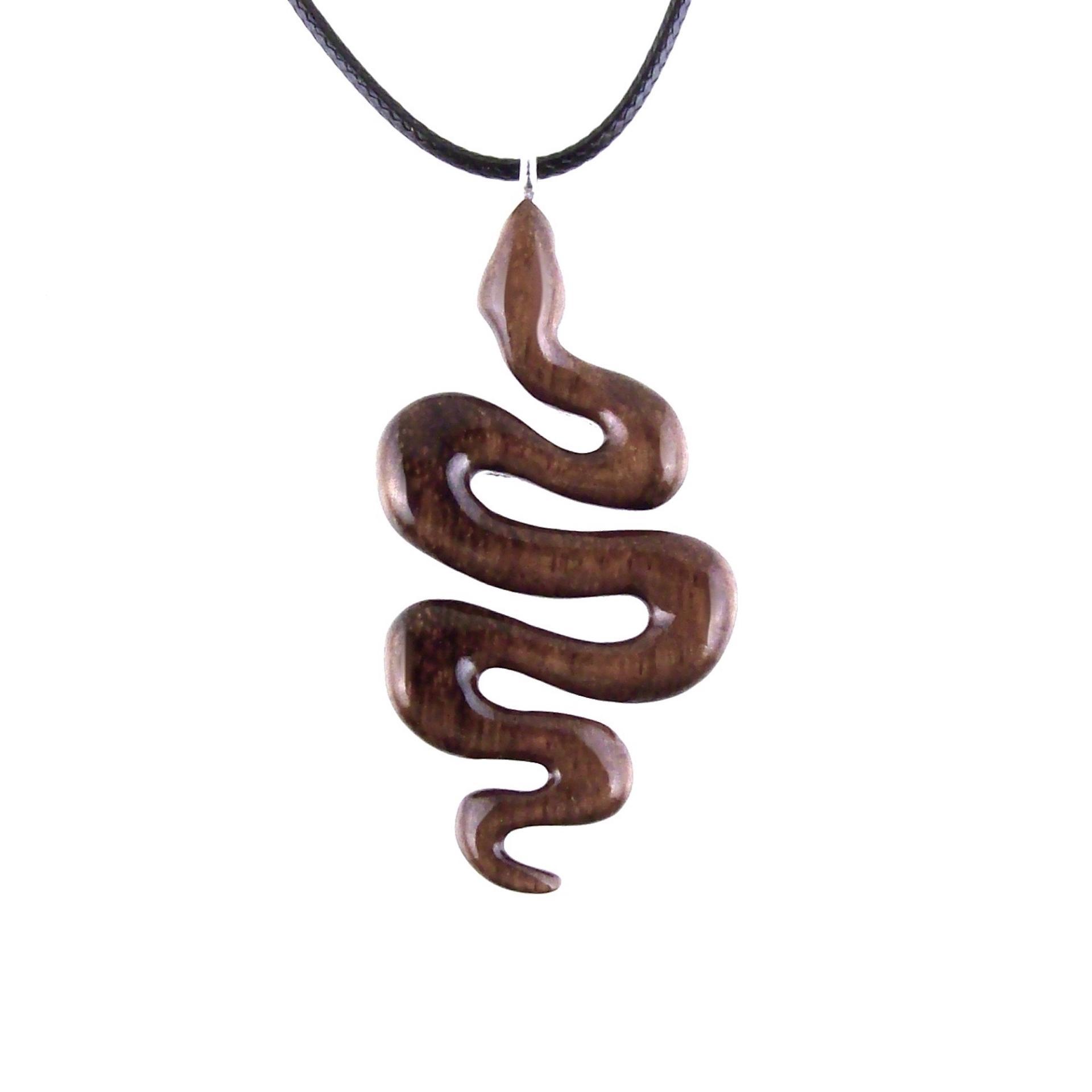 Hand Carved Snake Necklace, Wooden Snake Pendant, Serpent Wood Jewelry