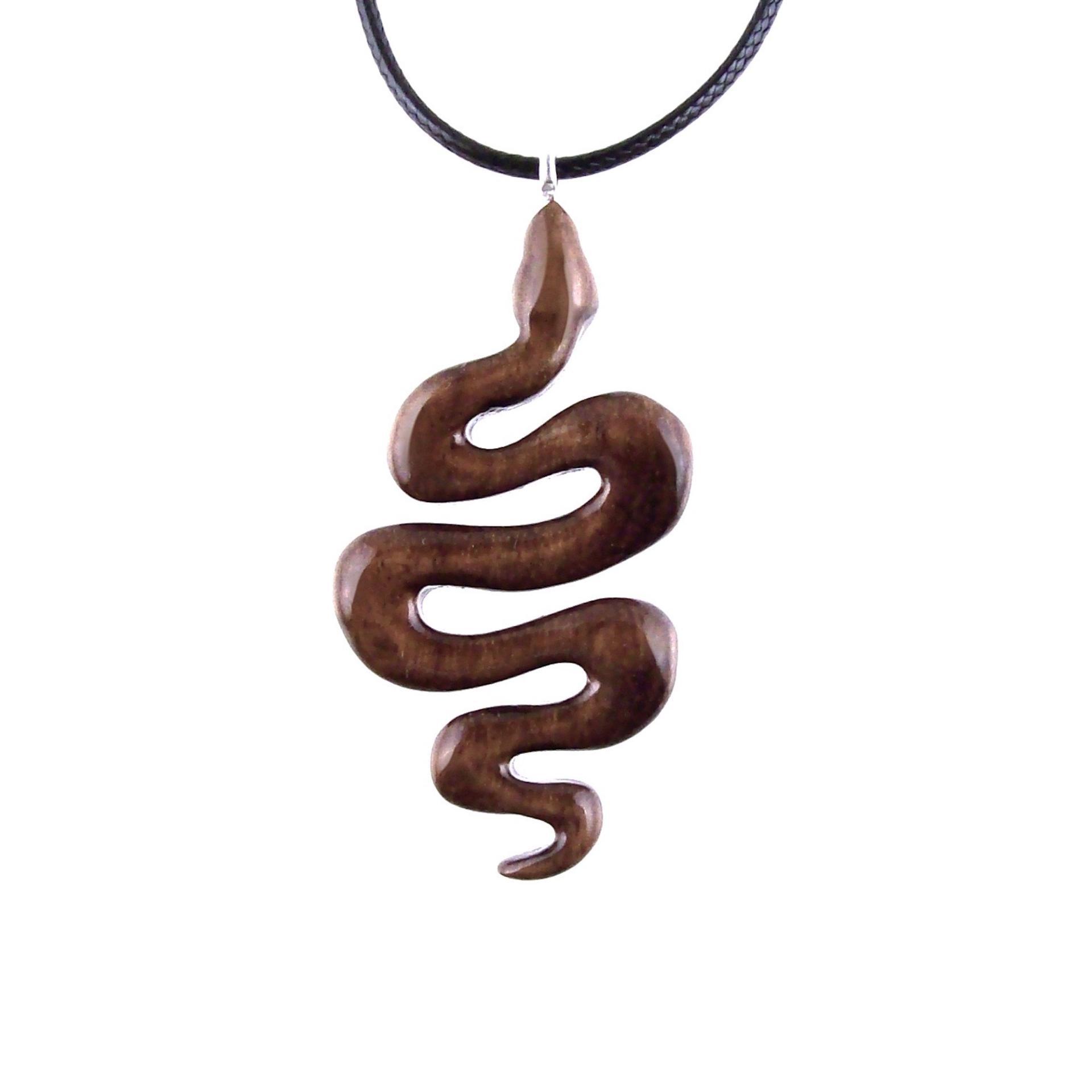 Hand Carved Snake Necklace, Wooden Snake Pendant, Serpent Wood Jewelry