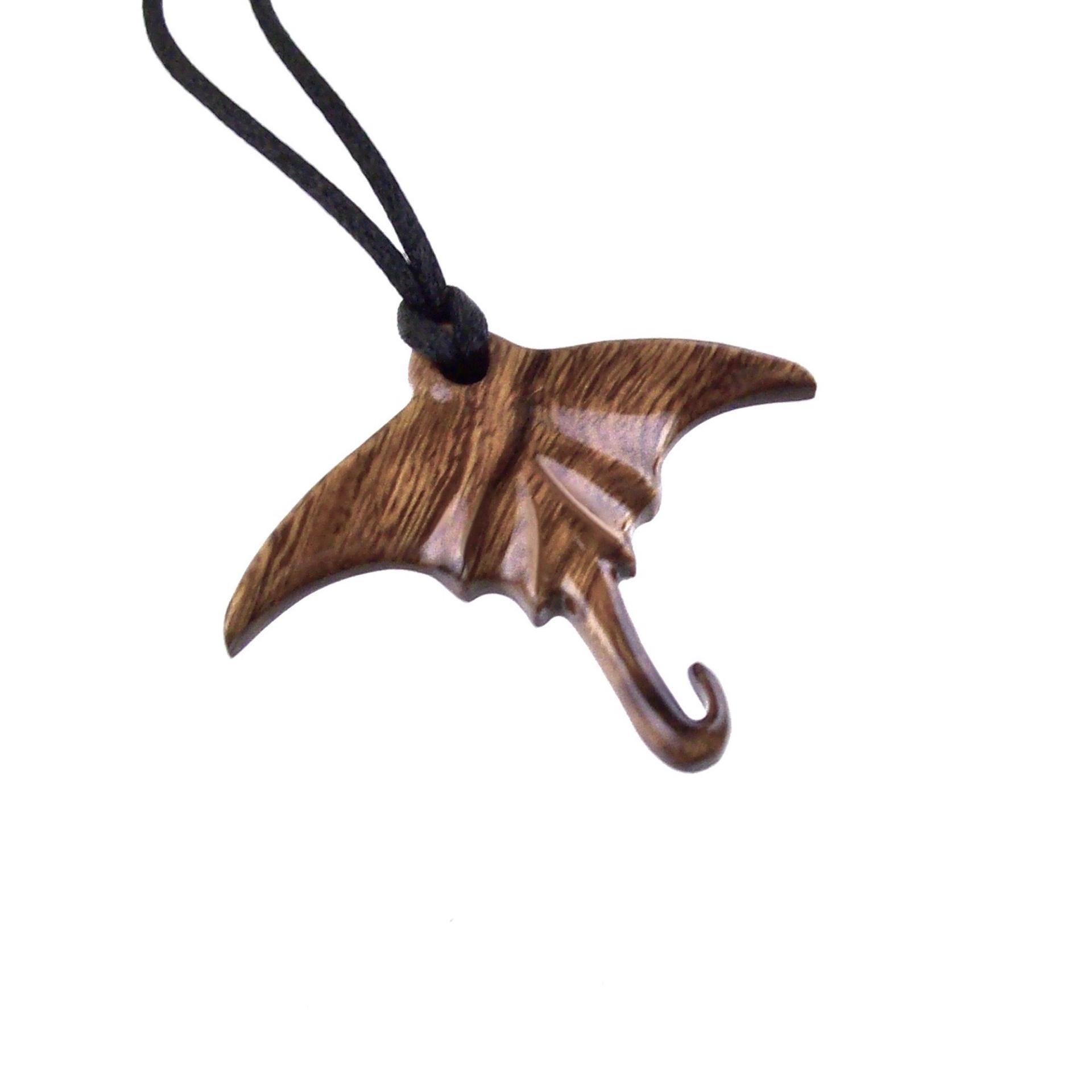 Hand Carved Manta Ray Necklace, Wooden Stingray Pendant, Nautical Mens Wood Jewelry