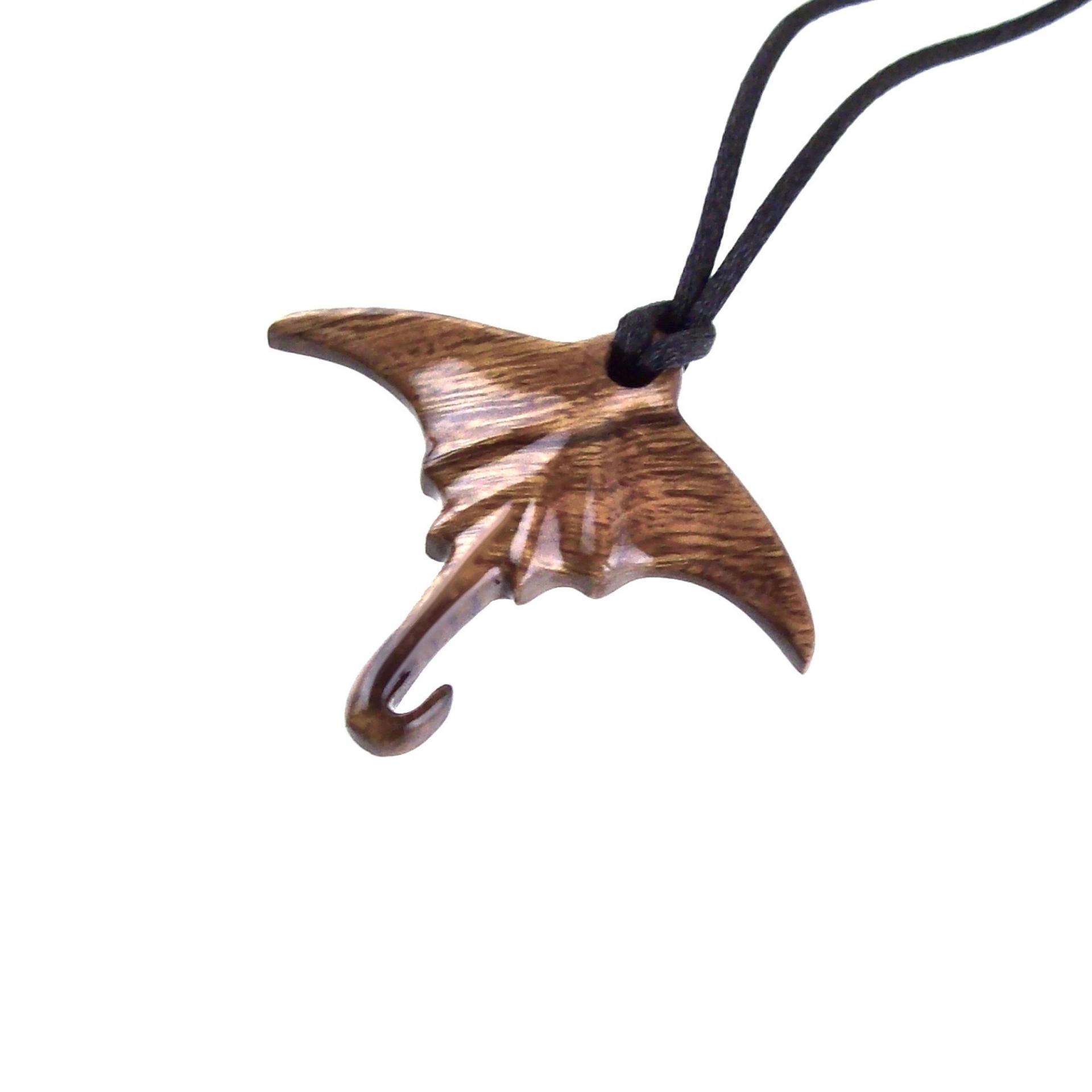 Hand Carved Manta Ray Necklace, Wooden Stingray Pendant, Nautical Mens Wood Jewelry