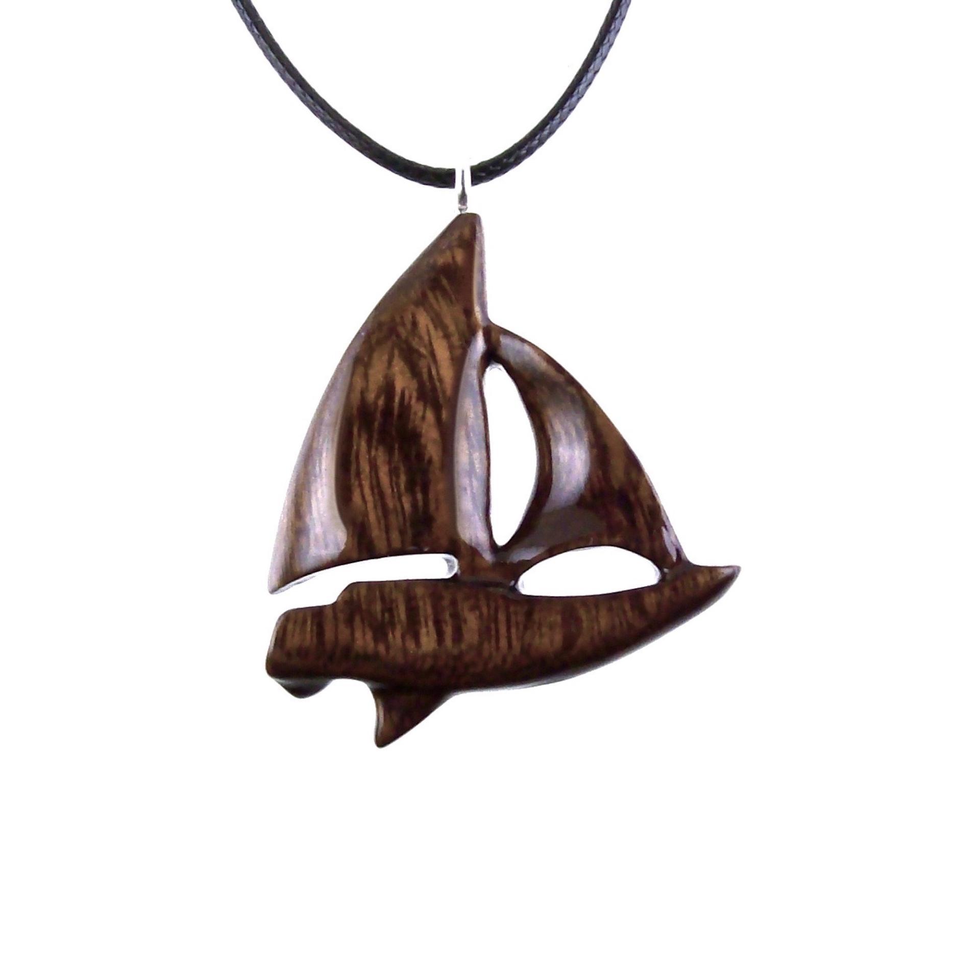 Wood Sailboat Necklace, Hand Carved Wooden Sailboat Pendant, Nautical Boat Jewelry for Men Women