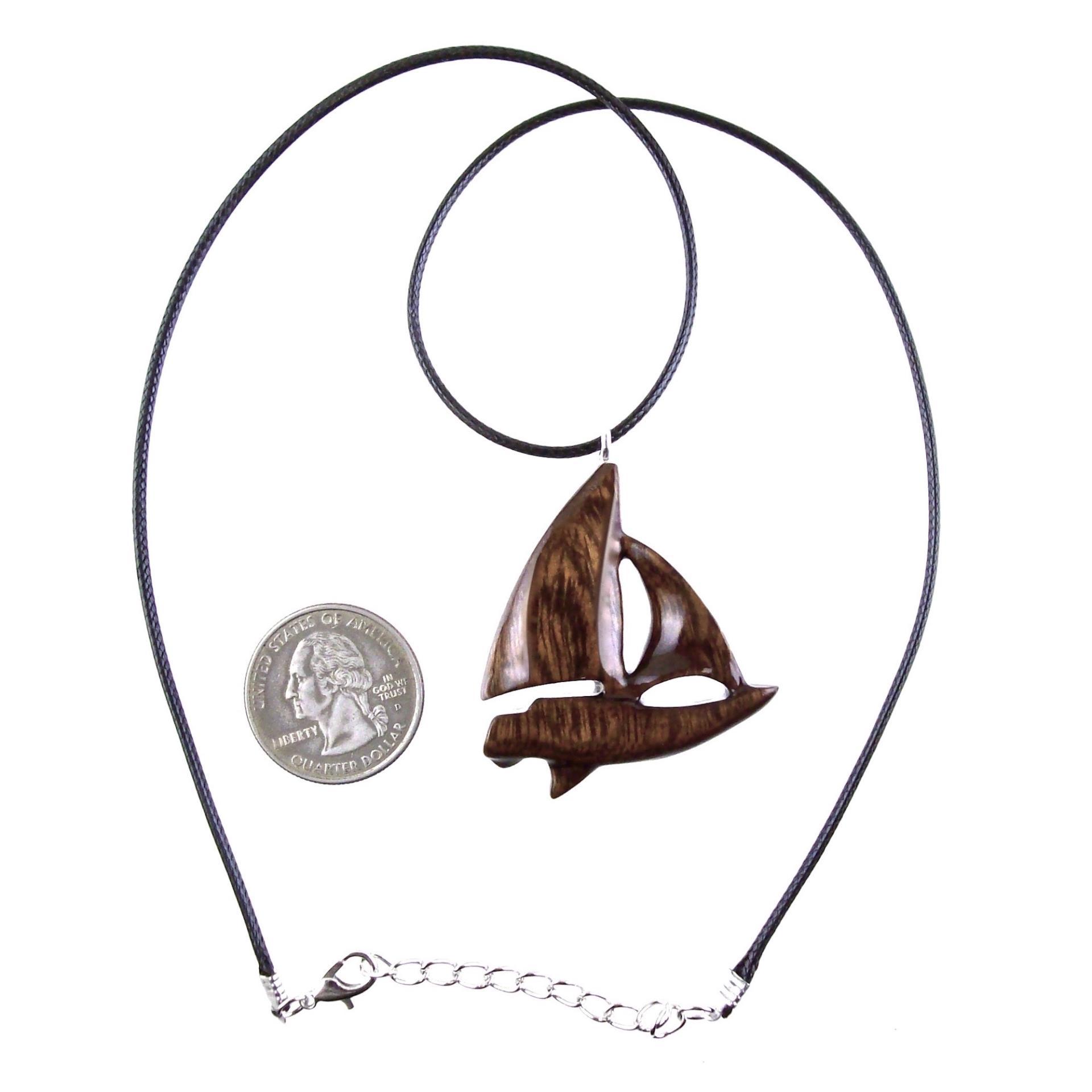 Wood Sailboat Necklace, Hand Carved Wooden Sailboat Pendant, Nautical Boat Jewelry for Men Women