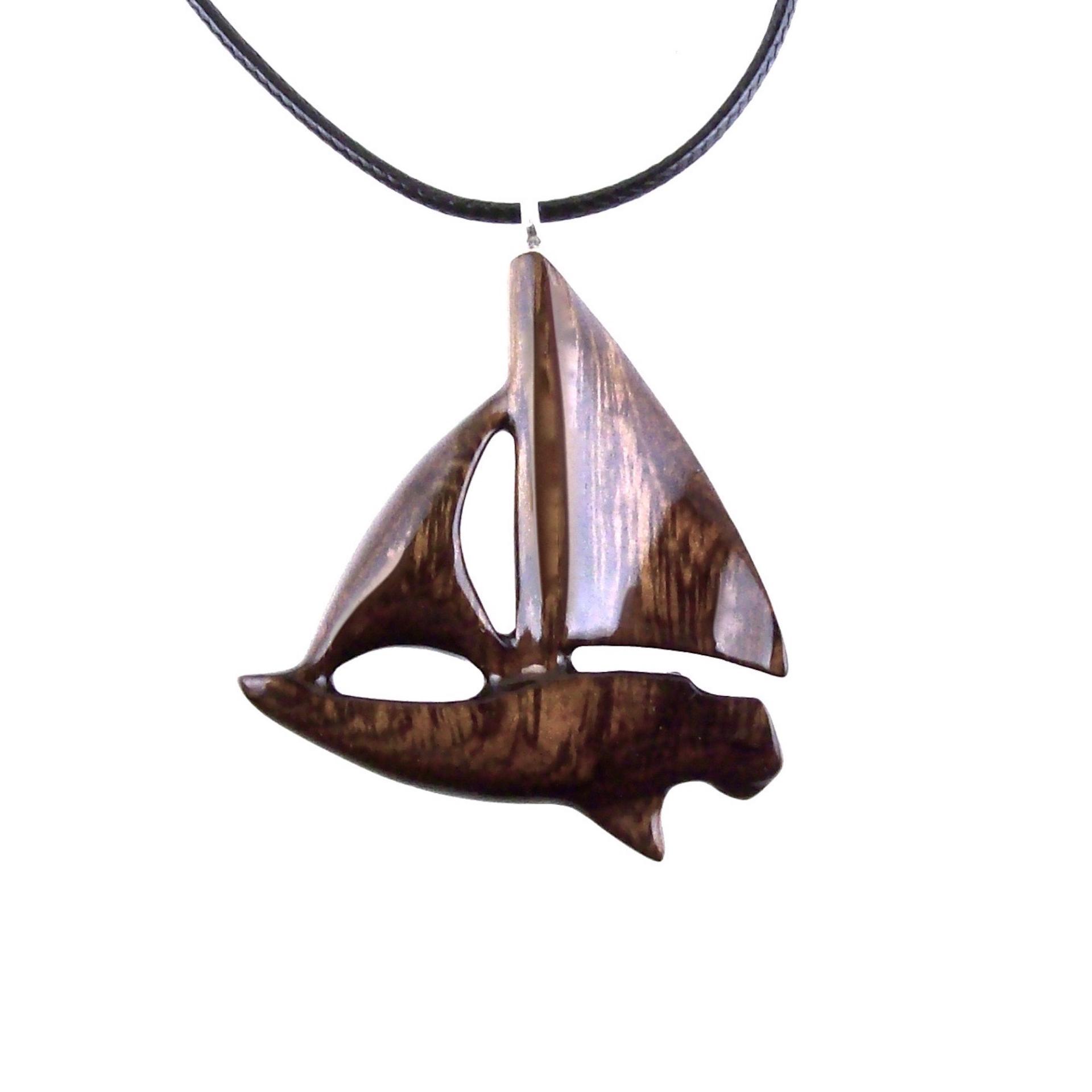 Wood Sailboat Necklace, Hand Carved Wooden Sailboat Pendant, Nautical Boat Jewelry for Men Women