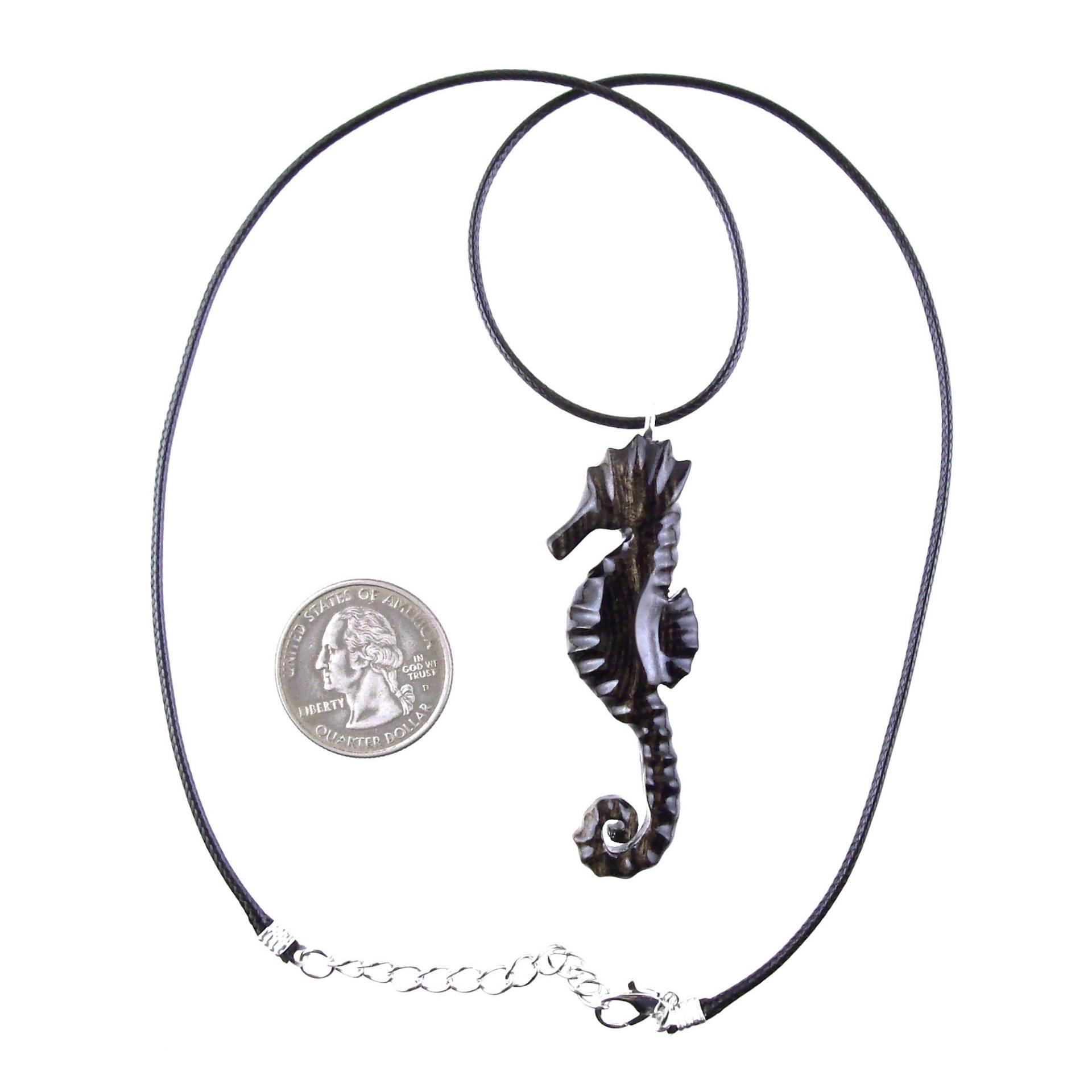 Hand Carved Wooden Seahorse Pendant Necklace for Men Women, Sea Animal Wood Jewelry Gift
