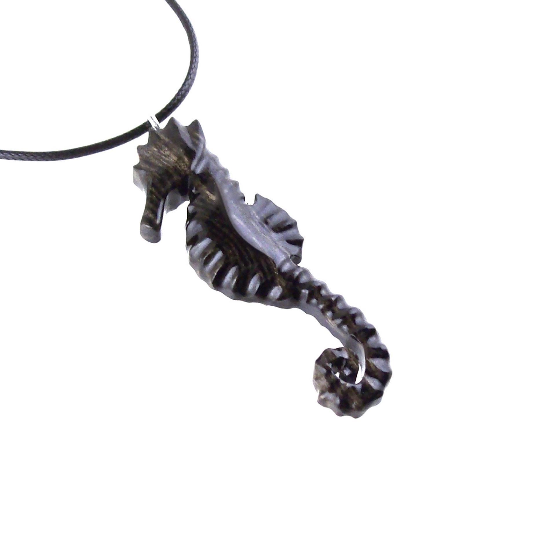 Hand Carved Wooden Seahorse Pendant Necklace for Men Women, Sea Animal Wood Jewelry Gift