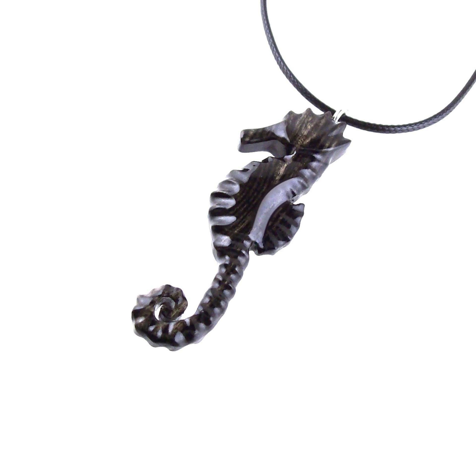 Hand Carved Wooden Seahorse Pendant Necklace for Men Women, Sea Animal Wood Jewelry Gift