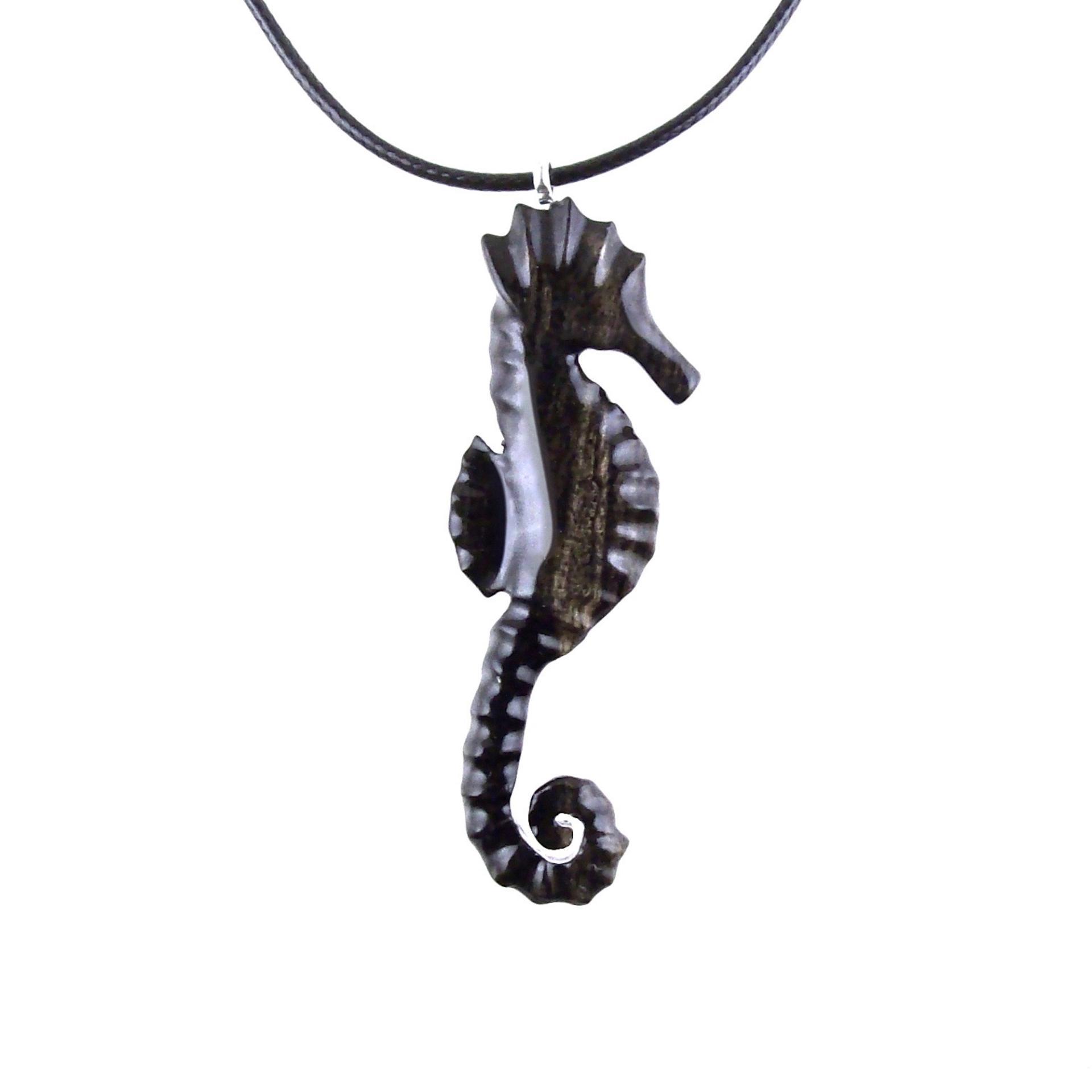 Hand Carved Wooden Seahorse Pendant Necklace for Men Women, Sea Animal Wood Jewelry Gift