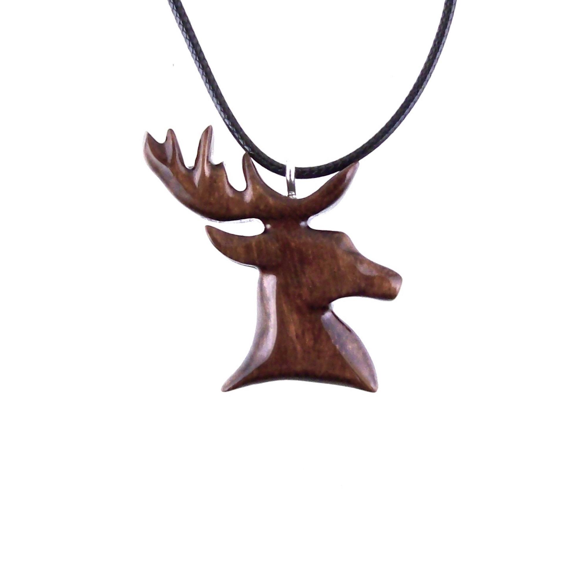 Hand Carved Wooden Stag Pendant Necklace, Deer Head Spirit Animal Totem, Mens Wood Jewelry