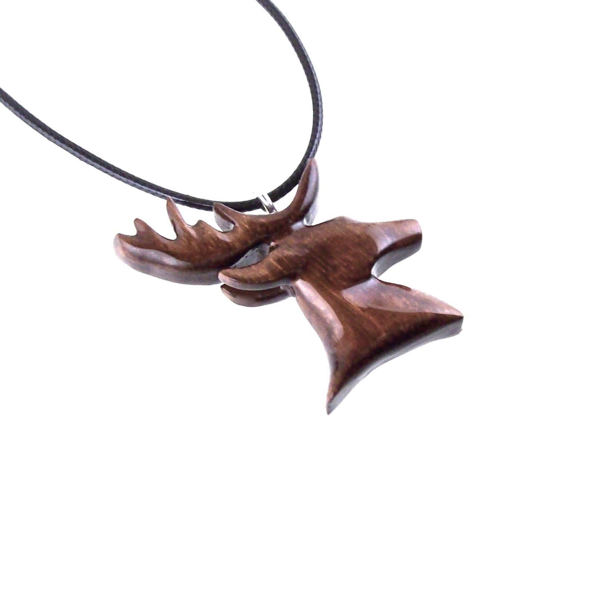 Hand Carved Wooden Stag Pendant Necklace, Deer Head Spirit Animal Totem, Mens Wood Jewelry