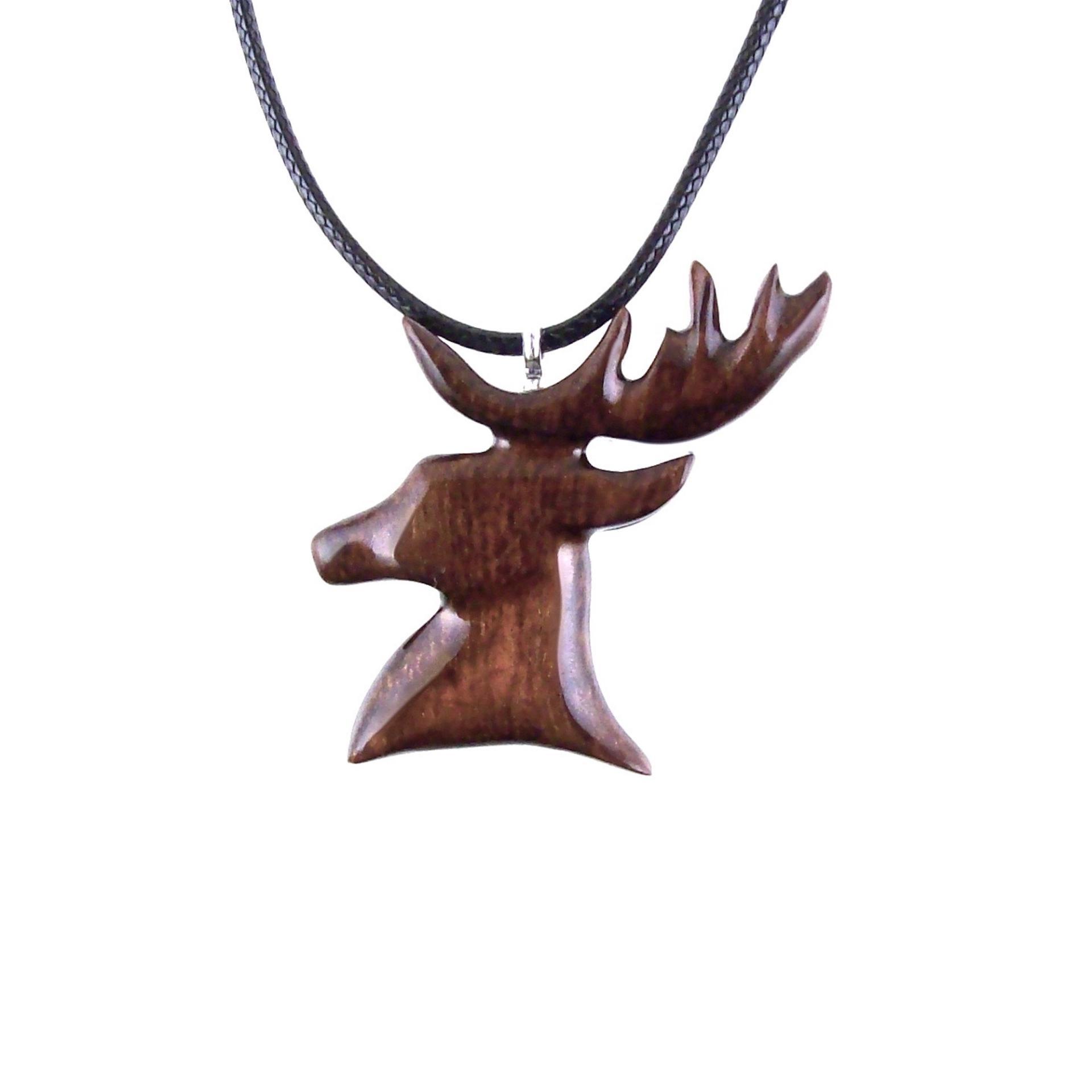 Hand Carved Wooden Stag Pendant Necklace, Deer Head Spirit Animal Totem, Mens Wood Jewelry