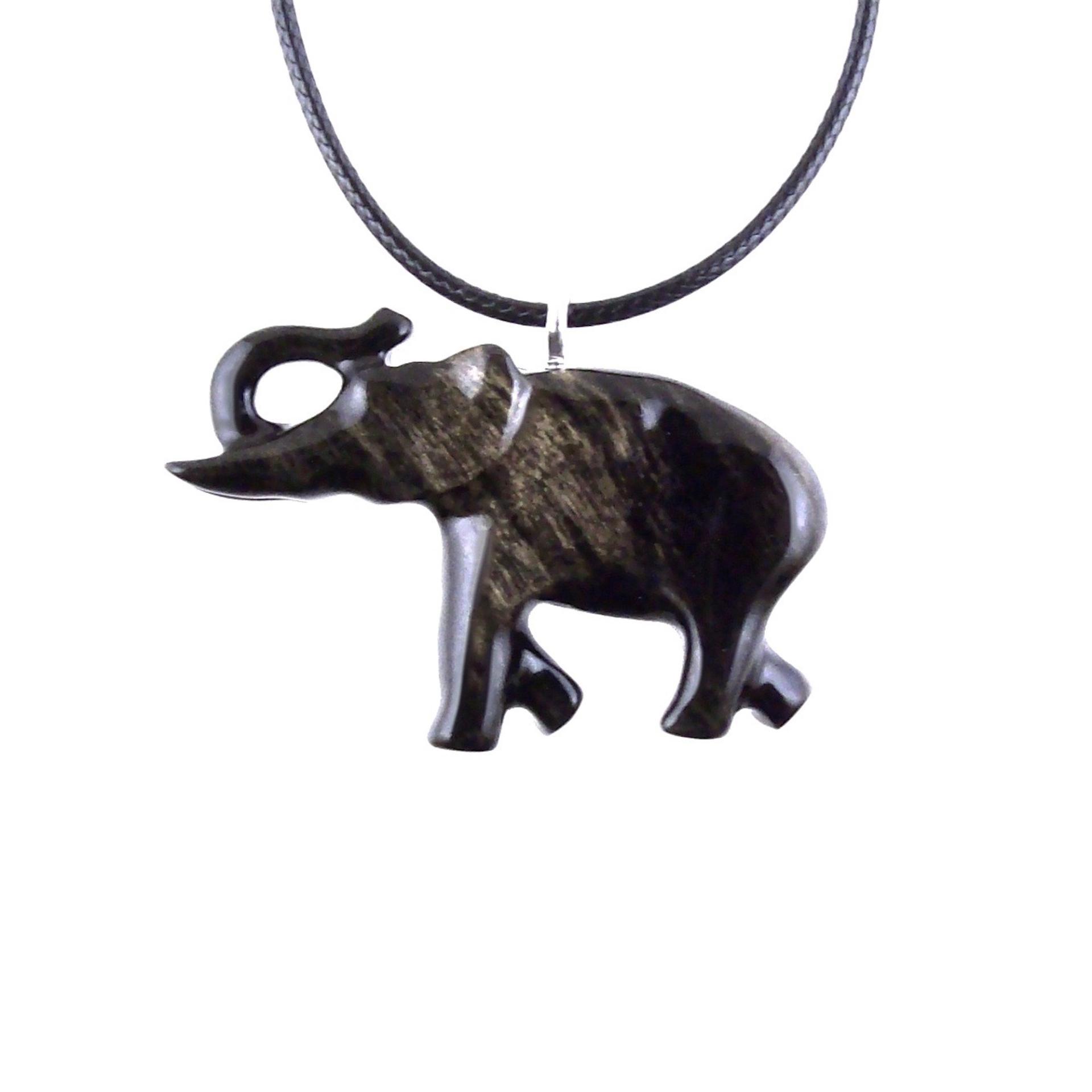 Hand Carved Wood Elephant Pendant Necklace, Spiritual Wooden Jewelry