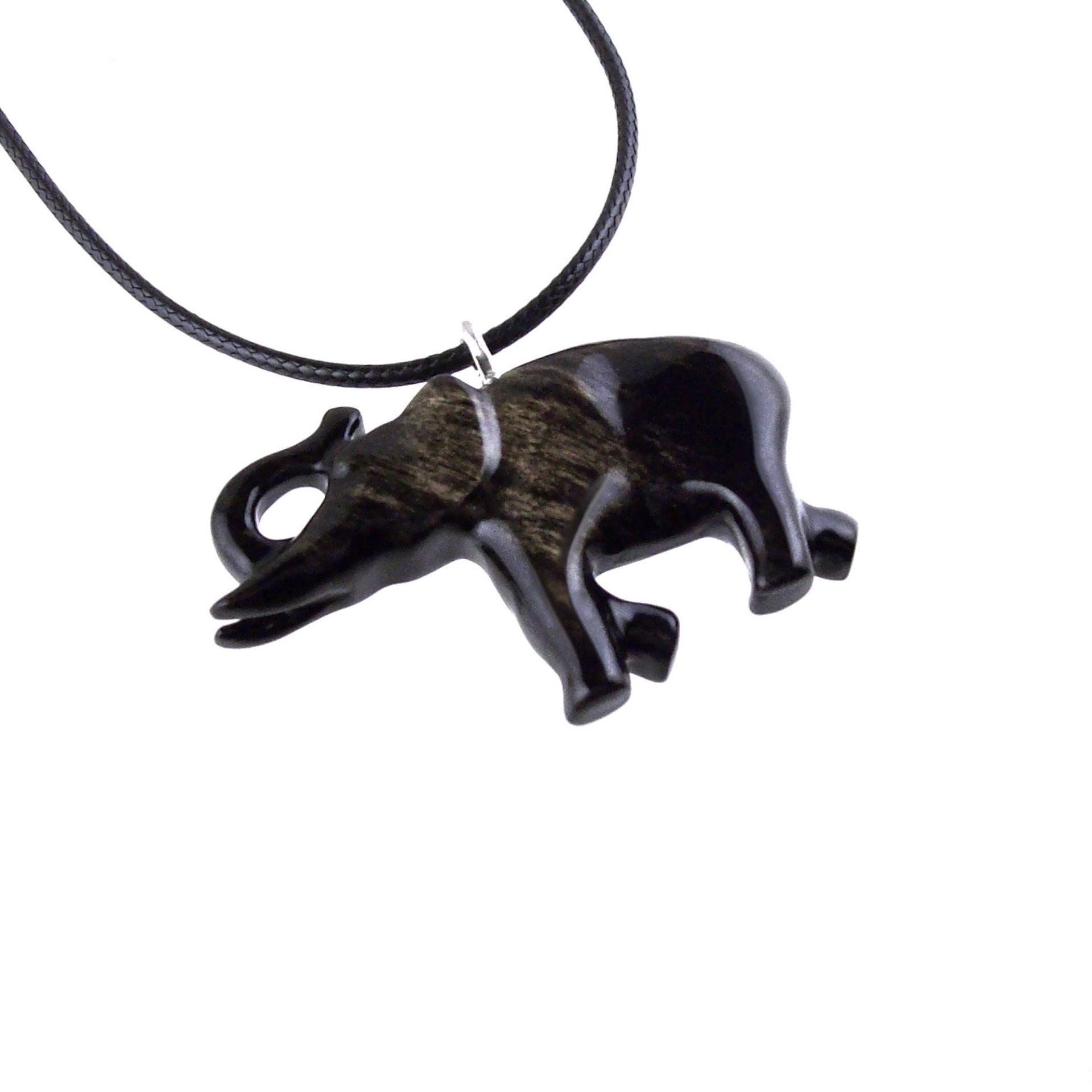 Hand Carved Wood Elephant Pendant Necklace, Spiritual Wooden Jewelry