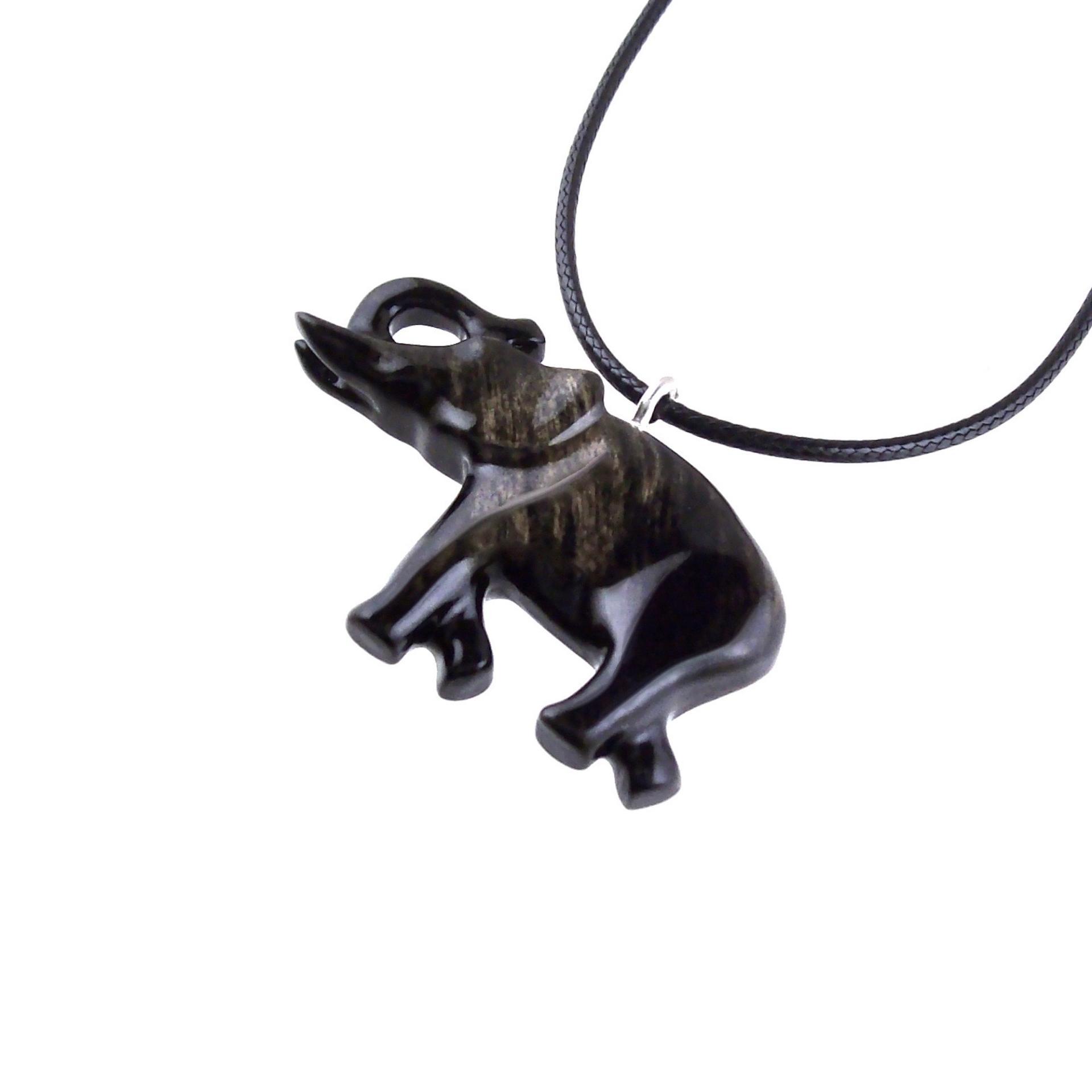 Hand Carved Wood Elephant Pendant Necklace, Spiritual Wooden Jewelry