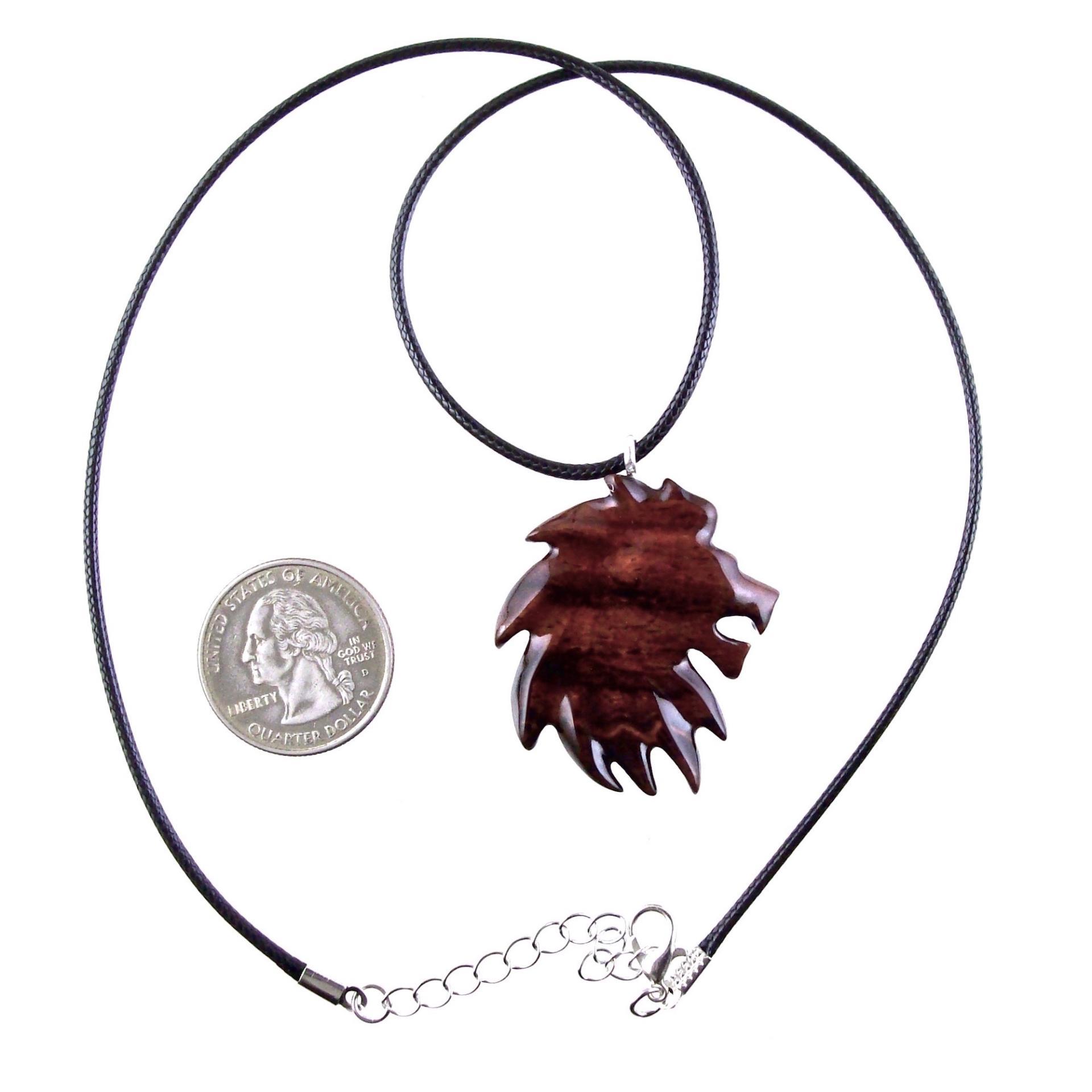 Wooden Lion Pendant, Hand Carved Lion Head Necklace, Spirit Animal Leo Jewelry Gift