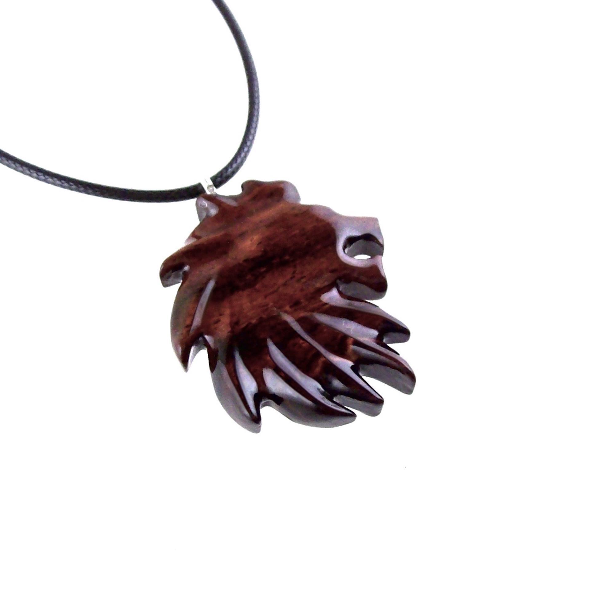 Wooden Lion Pendant, Hand Carved Lion Head Necklace, Spirit Animal Leo Jewelry Gift