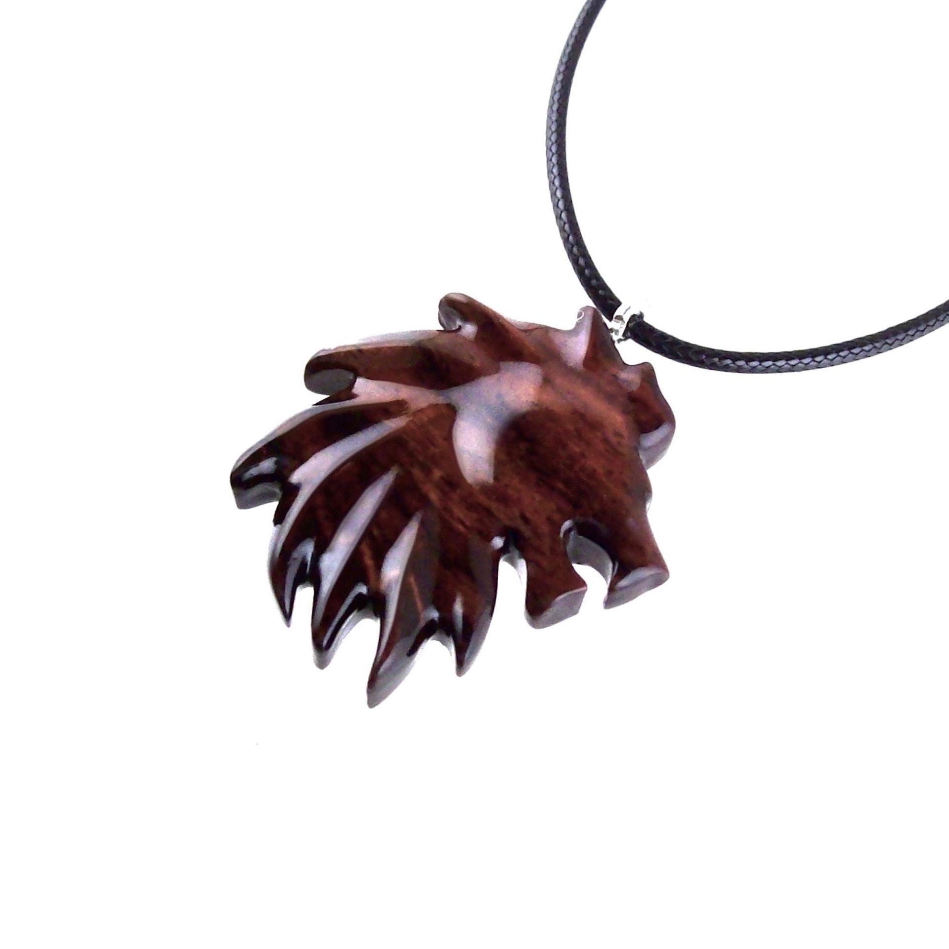 Wooden Lion Pendant, Hand Carved Lion Head Necklace, Spirit Animal Leo Jewelry Gift