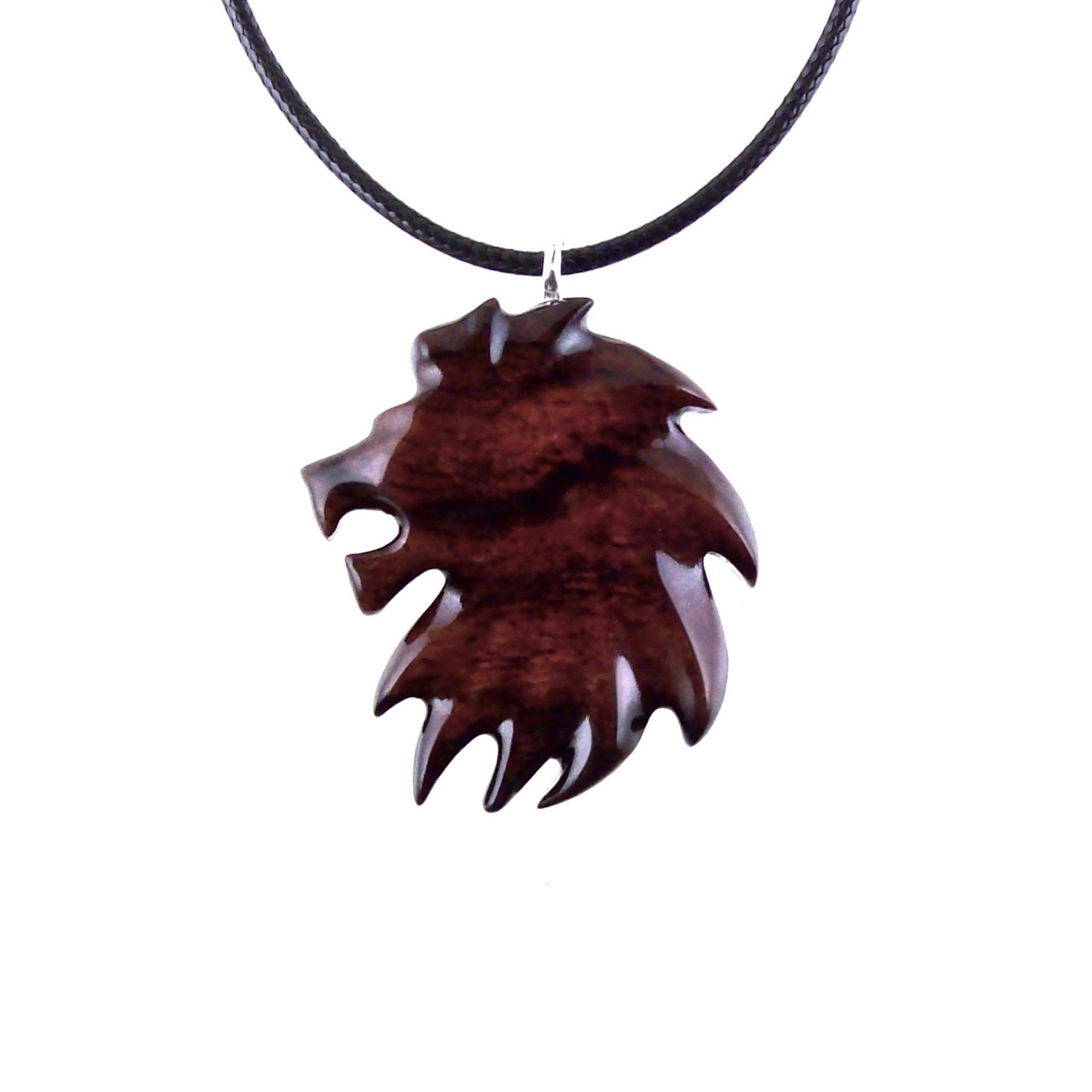 Wooden Lion Pendant, Hand Carved Lion Head Necklace, Spirit Animal Leo Jewelry Gift