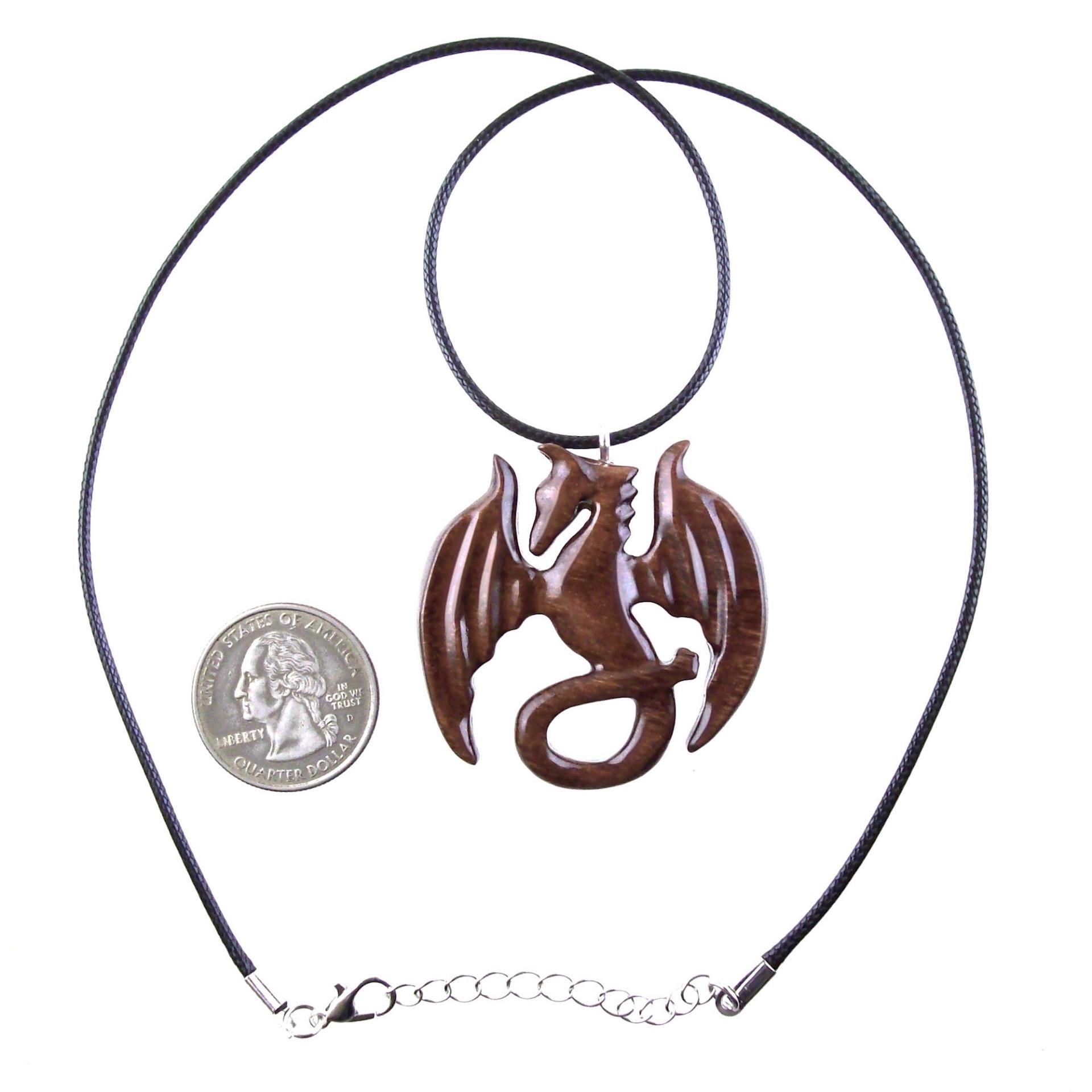 Dragon Pendant, Hand Carved Wooden Dragon Necklace, Handmade Wood Jewelry Gift for Men Women