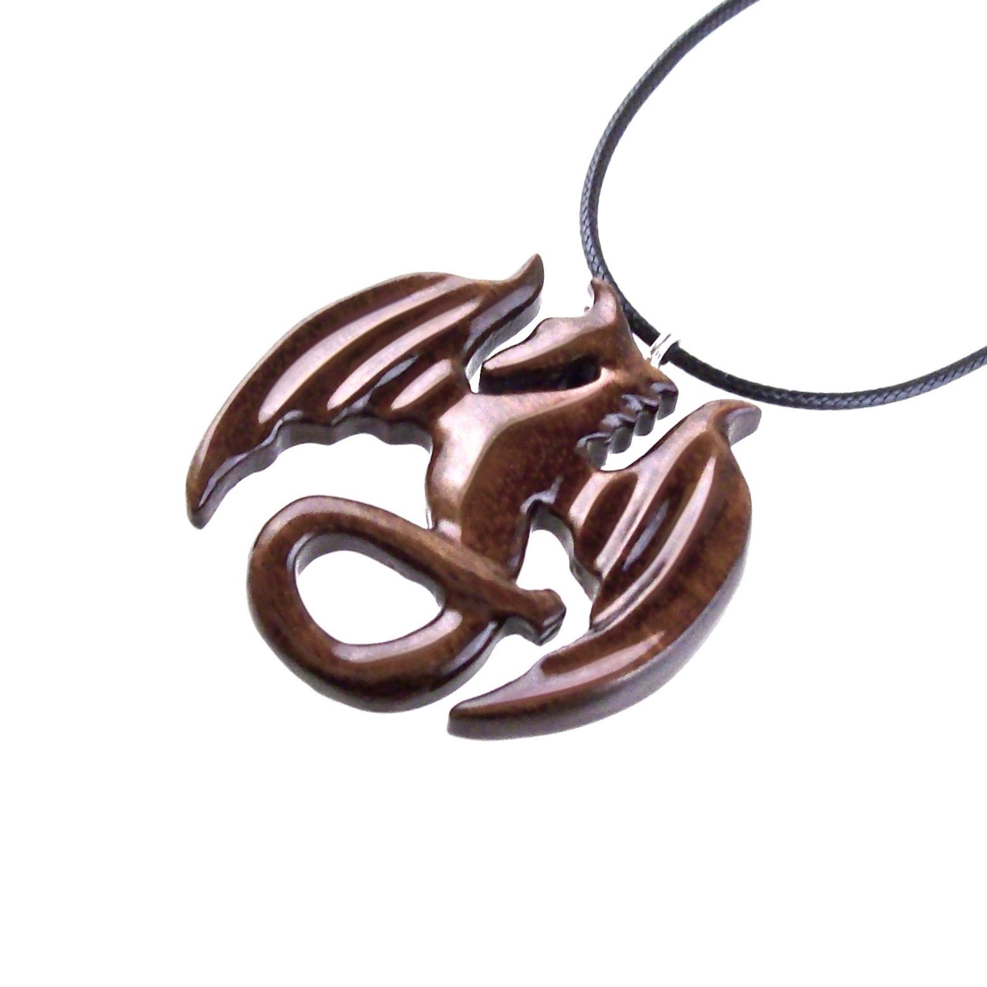 Dragon Pendant, Hand Carved Wooden Dragon Necklace, Handmade Wood Jewelry Gift for Men Women