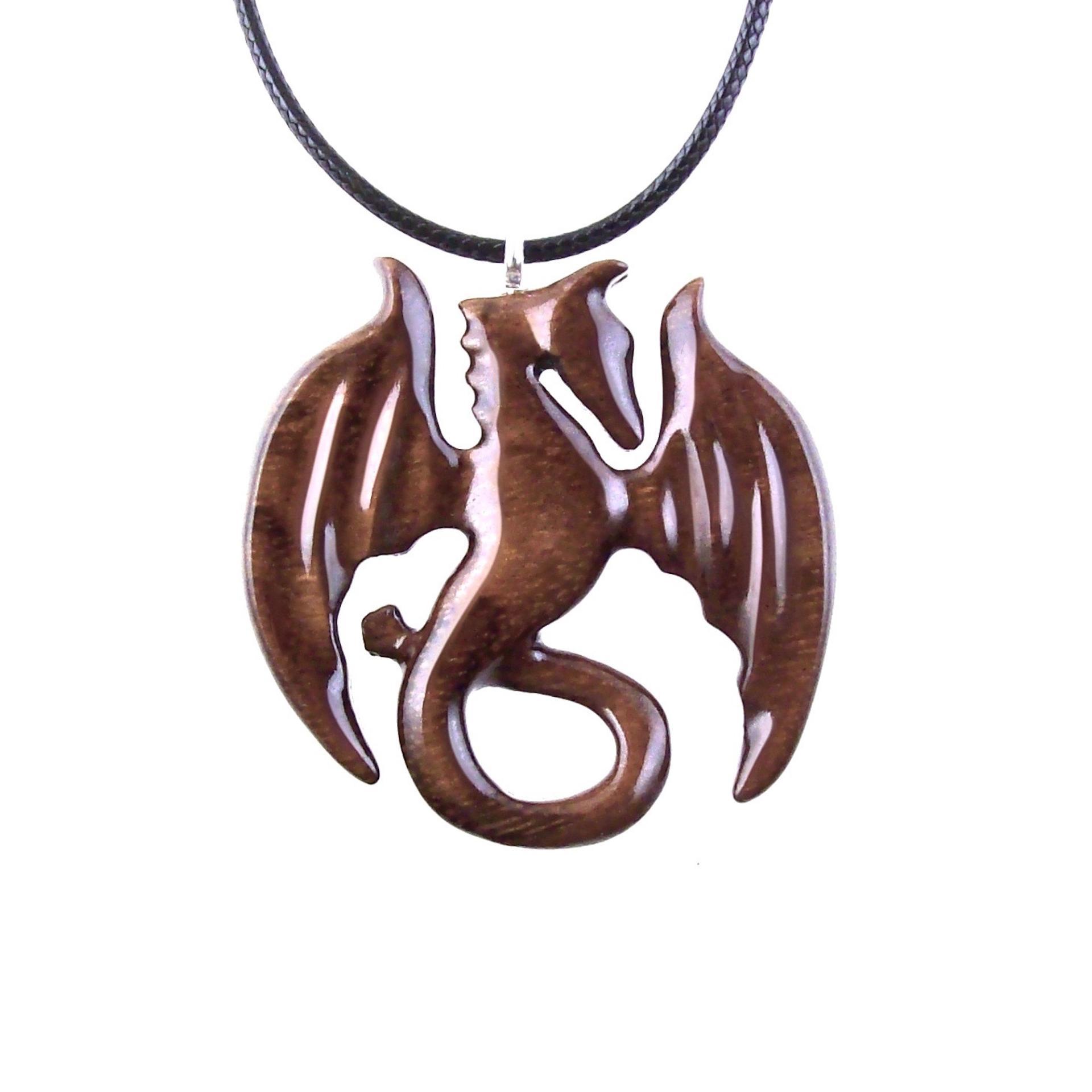 Dragon Pendant, Hand Carved Wooden Dragon Necklace, Handmade Wood Jewelry Gift for Men Women