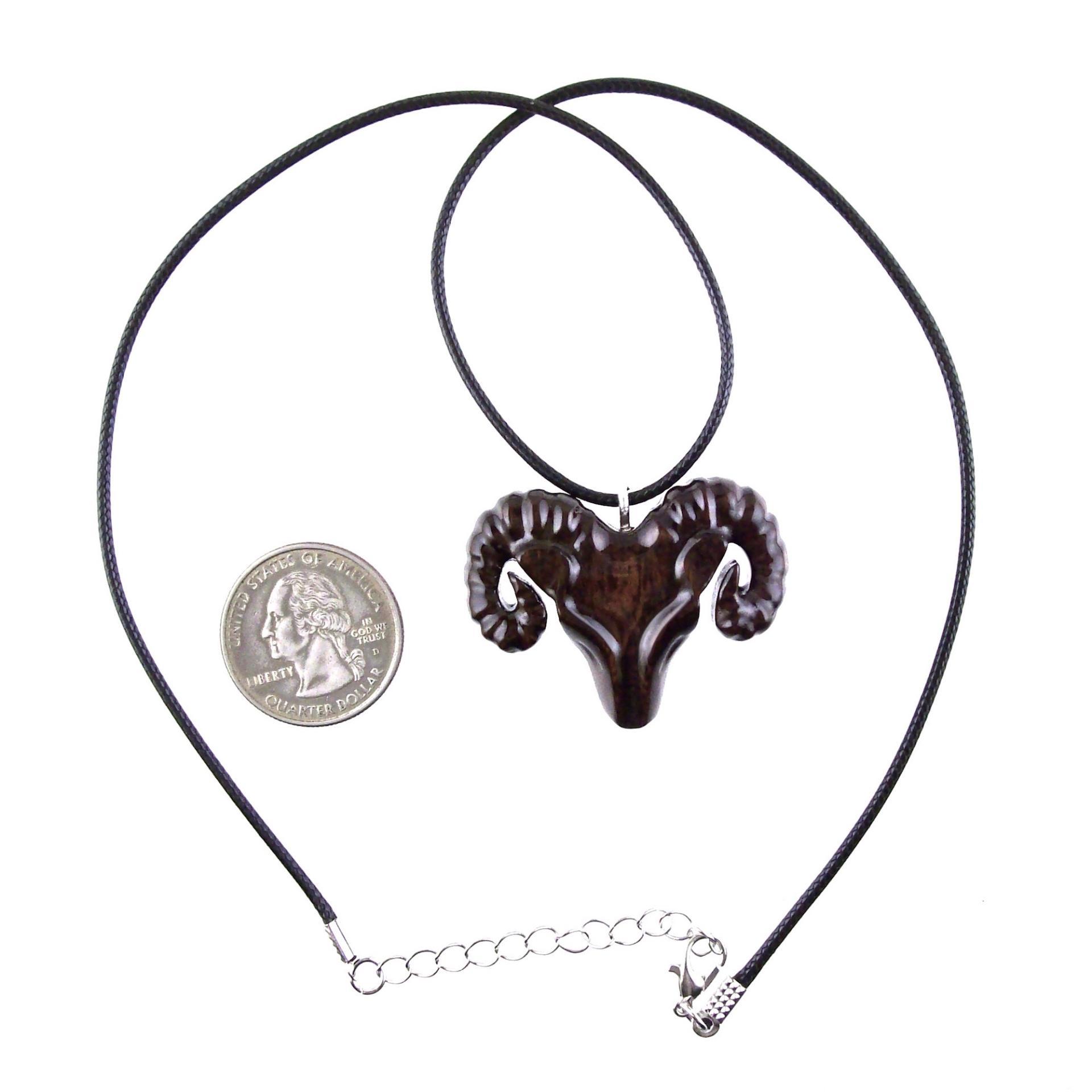 Hand Carved Wooden Ram Pendant, Ram Head Necklace, Handmade Aries Wood Jewelry Gift