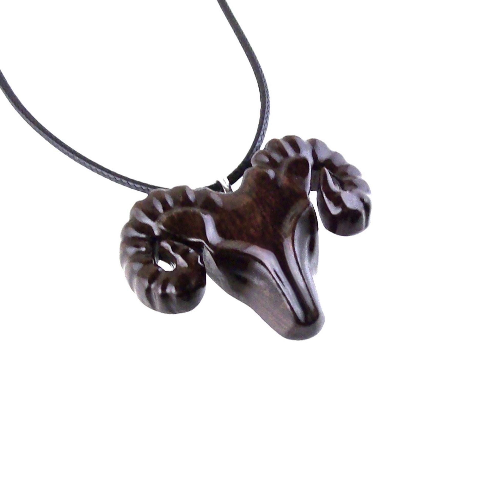 Hand Carved Wooden Ram Pendant, Ram Head Necklace, Handmade Aries Wood Jewelry Gift