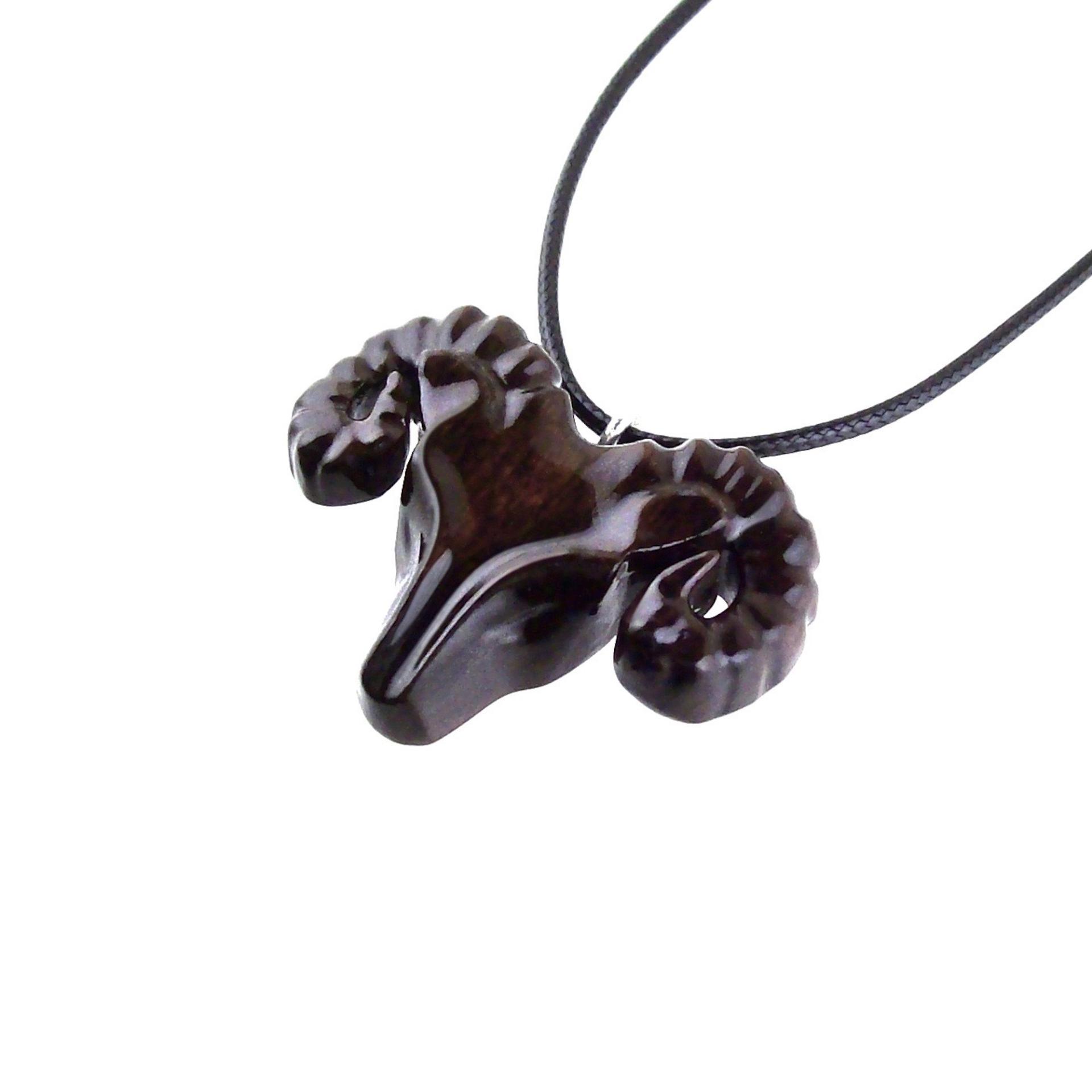 Hand Carved Wooden Ram Pendant, Ram Head Necklace, Handmade Aries Wood Jewelry Gift