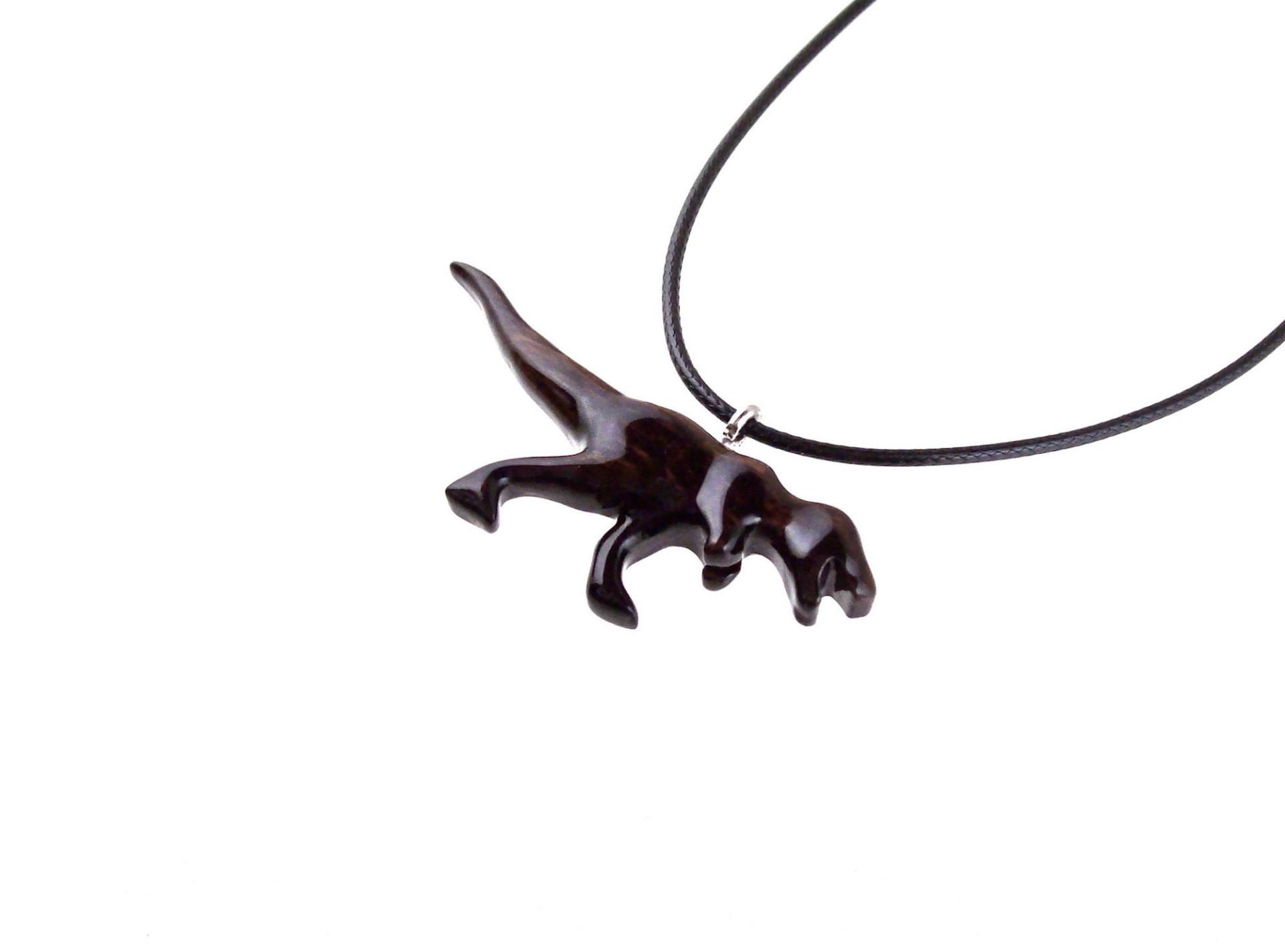 Hand-Carved Wooden Dinosaur Necklace, Wood T-Rex Pendant, Dino Jurassic Reptile Jewelry Gift