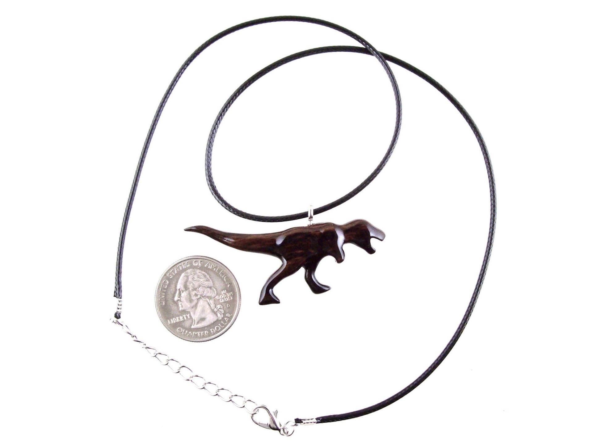 Hand-Carved Wooden Dinosaur Necklace, Wood T-Rex Pendant, Dino Jurassic Reptile Jewelry Gift
