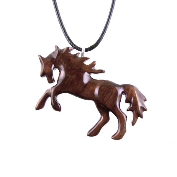 Hand Carved Horse Necklace, Wooden Horse Pendant, Wood Animal Equine Jewelry for Men Women