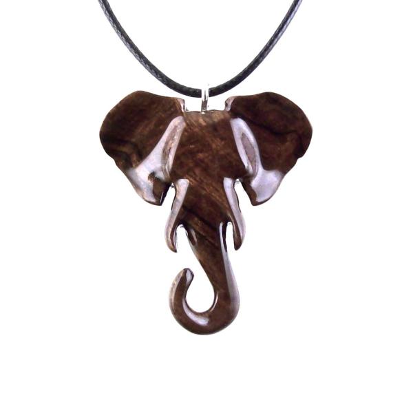 Elephant Pendant, Hand Carved Wooden Elephant Necklace for Men Women, Ganesha Spiritual Animal Jewelry
