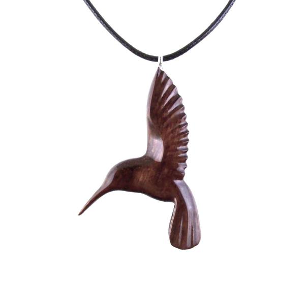 Hummingbird Pendant, Hand Carved Wooden Bird Necklace, Handmade Wood Jewelry