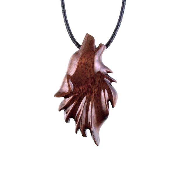 Wooden Wolf Head Pendant, Hand Carved Wolf Necklace, Handmade Totem Animal Wood Jewelry