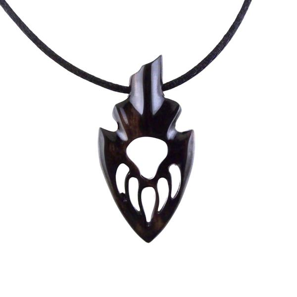 Wooden Bear Paw Pendant, Hand Carved Arrowhead Necklace, Tribal Protection Amulet, Bear Jewelry for Men
