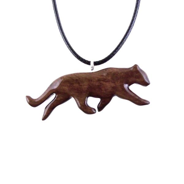 Jaguar Pendant, Hand Carved Wooden Cougar Mountain Lion Puma Necklace, Panther Jewelry Gift