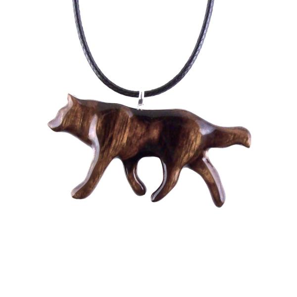 Hand Carved Wooden Wolf Necklace Pendant, Wood Animal Totem Jewelry, Handmade Gift