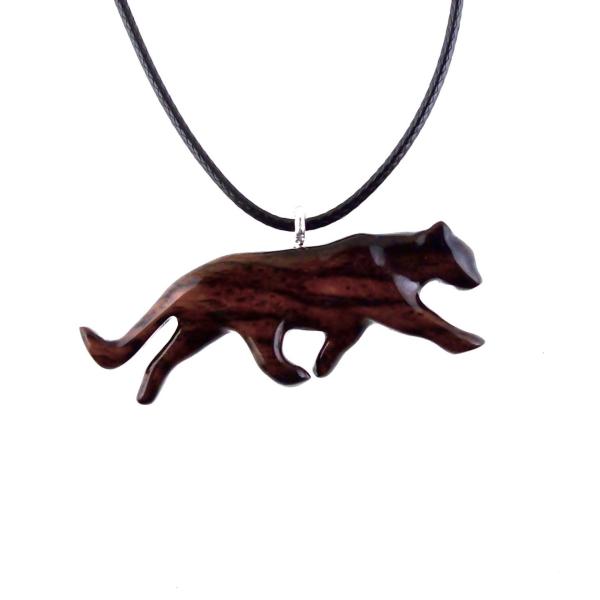 Hand Carved Puma Pendant, Wooden Panther Necklace, Cougar, Mountain Lion, Animal Wood Jewelry Gift